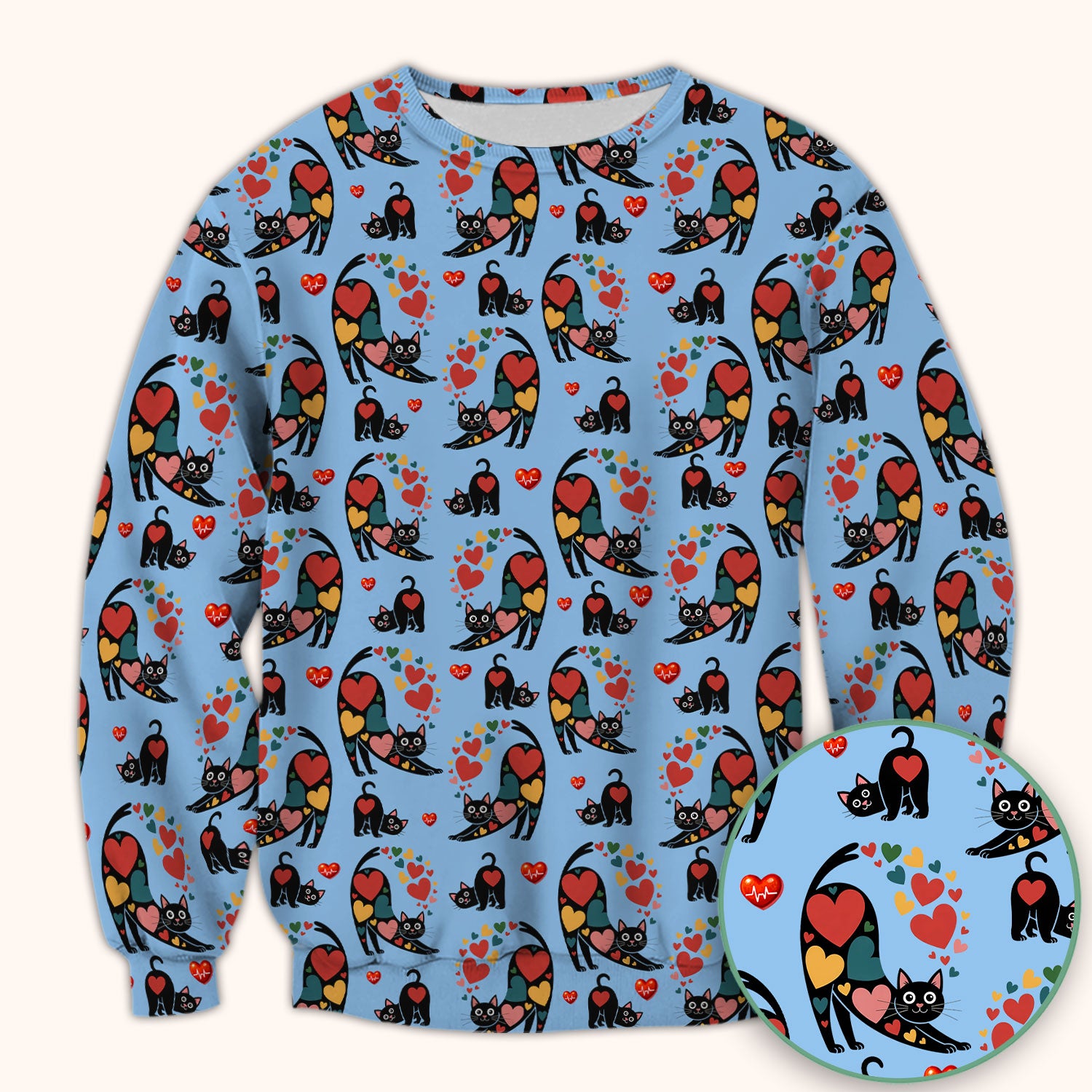 Playful Cat Valentine Heart Print Nurse Scrub Top, Comfortable Scrubs for Nurses