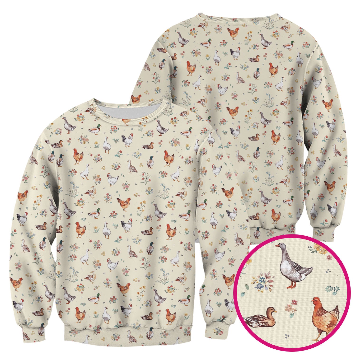 Farm Chicken Duck Floral Pattern Scrubs Top, Comfortable Scrubs for Nurses