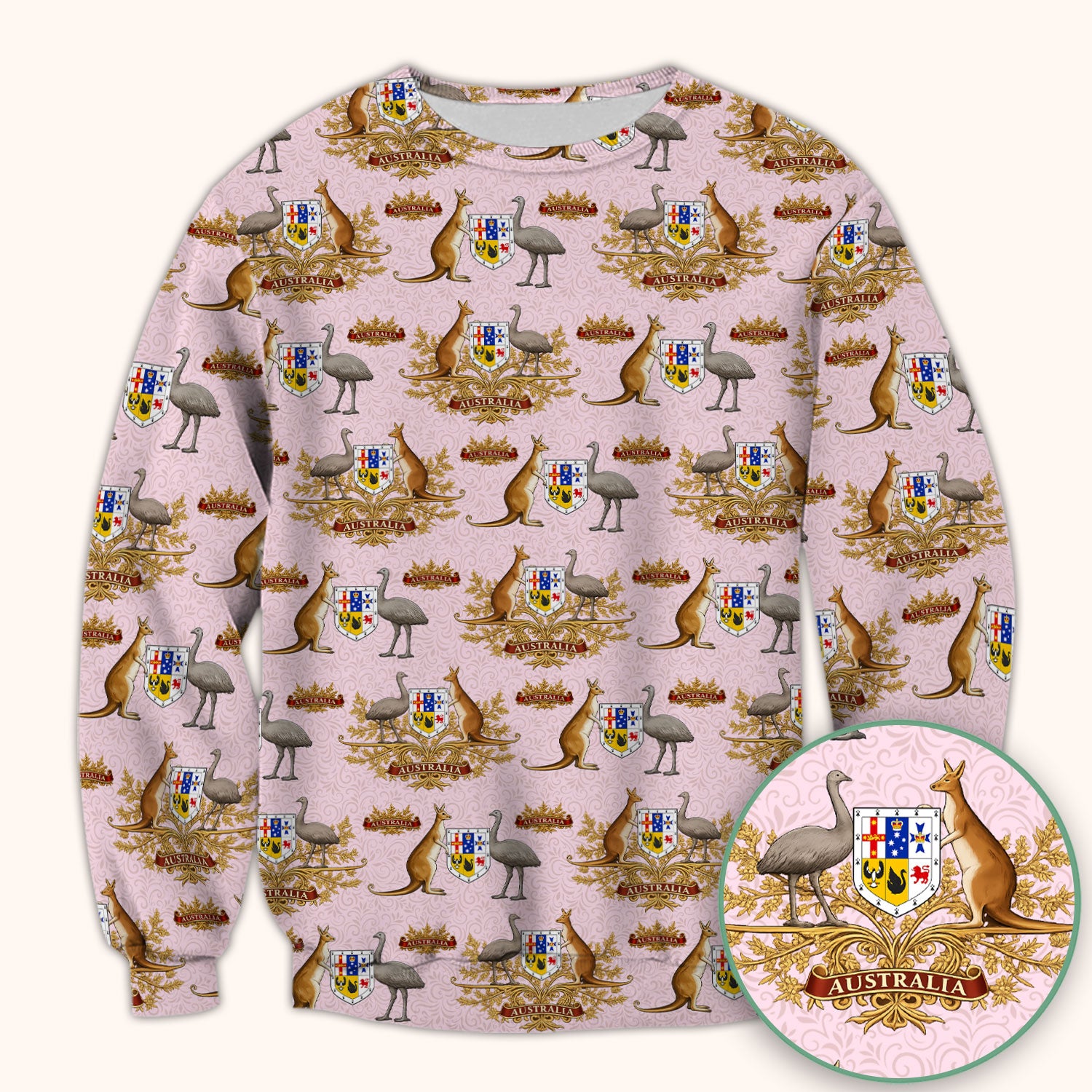 Australian Kangaroo Emu Crest Pattern Scrub Top, Comfortable Scrubs for Nurses