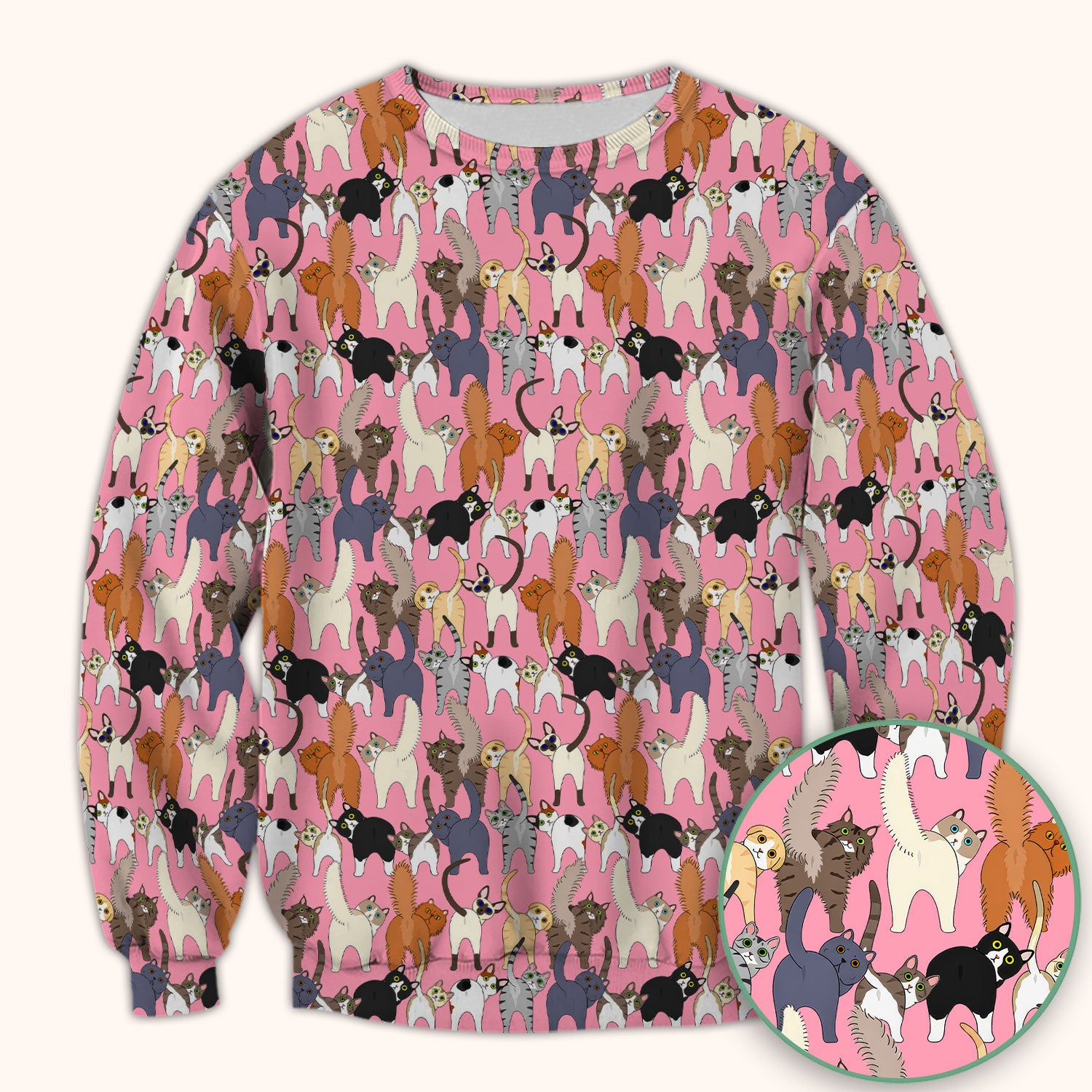 Whimsical Multicolor Cat Cartoon Pattern Scrub Top, Comfortable Scrubs for Nurses