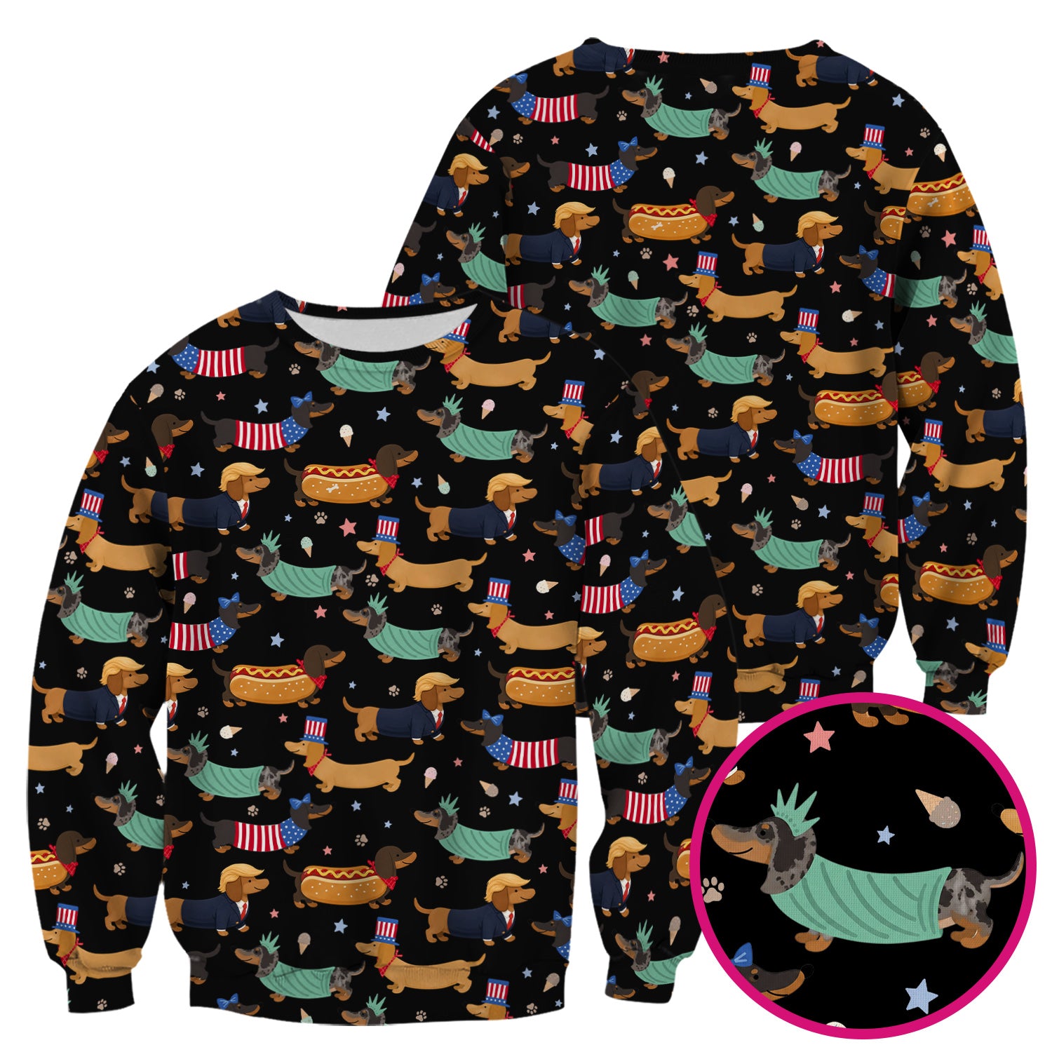 Funny Patriotic Dachshund Costume Dogs Pattern Scrub Top, Breathable Fabrics Nursing Uniform