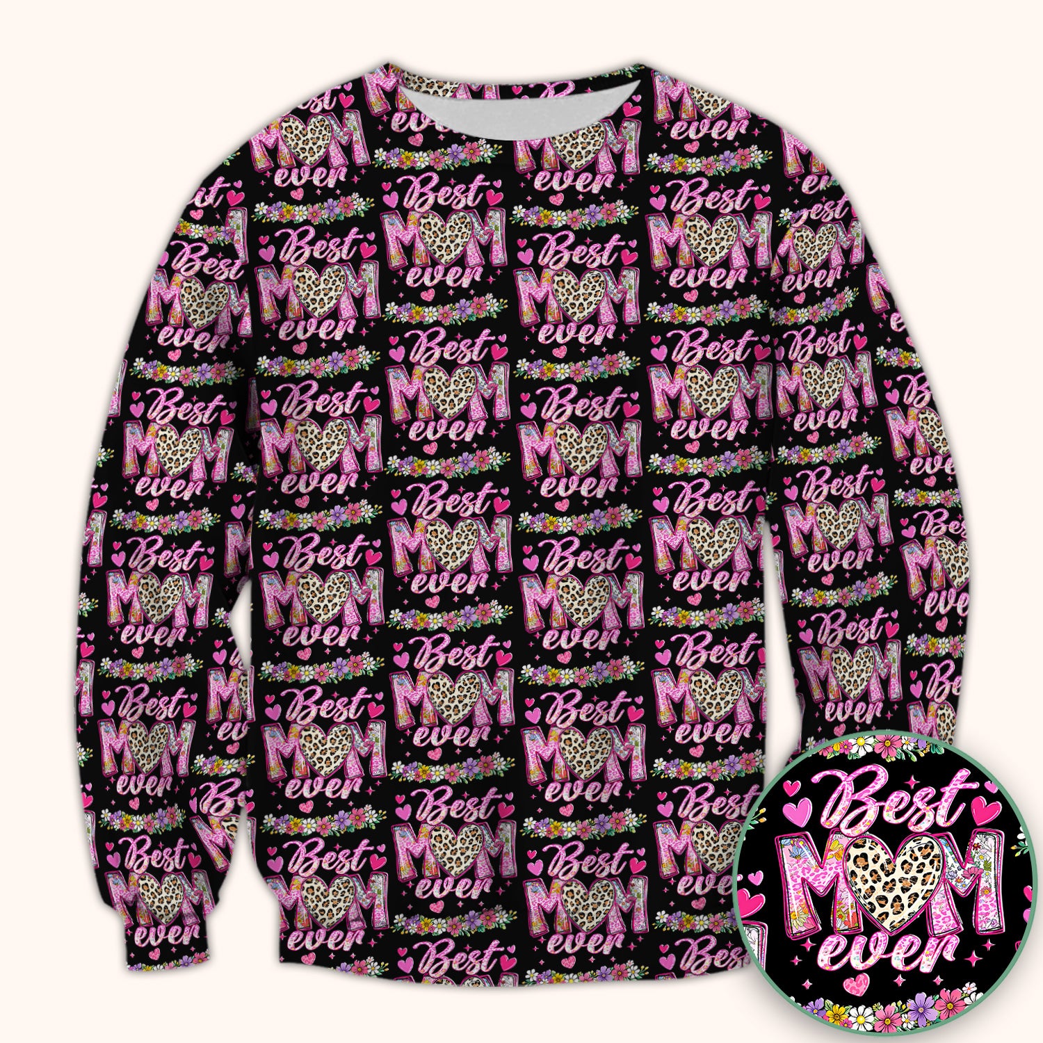 Best Mom Ever Leopard Heart Floral Pattern Scrub Top, Comfortable Scrubs for Nurses