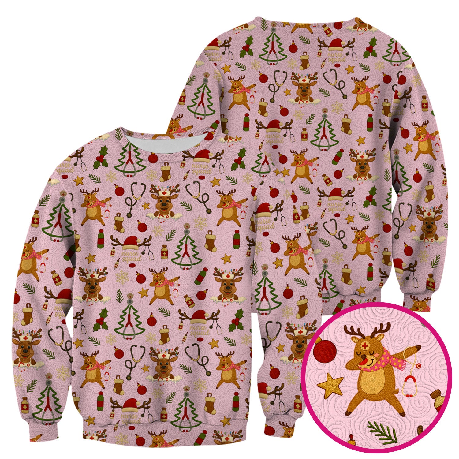 Christmas Reindeer Scrub Top - Cute Holiday Nurse Scrubs with Reindeer Print - Funny Xmas Medical Scrub Shirt Gift for Women CNA RN Doctor