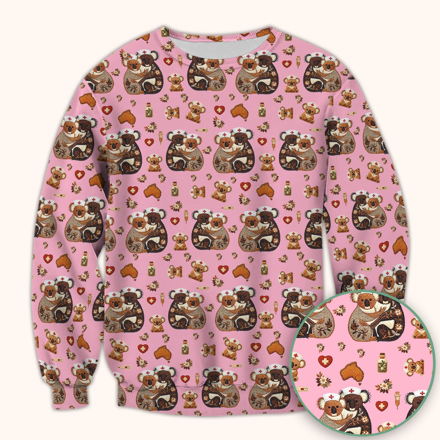 Cute Cartoon Koala Valentine Nurse Design Scrub Top, Breathable Fabrics Nursing Uniform