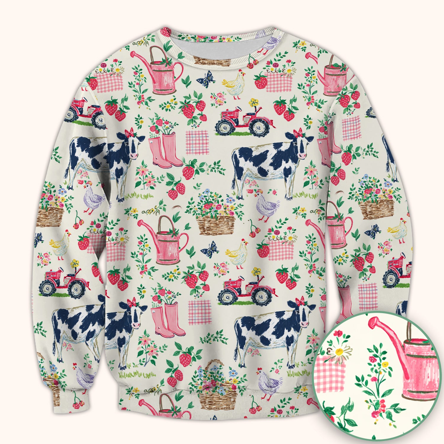 Strawberry Cow Country Style Scrub Top, Comfortable Scrubs for Nurses