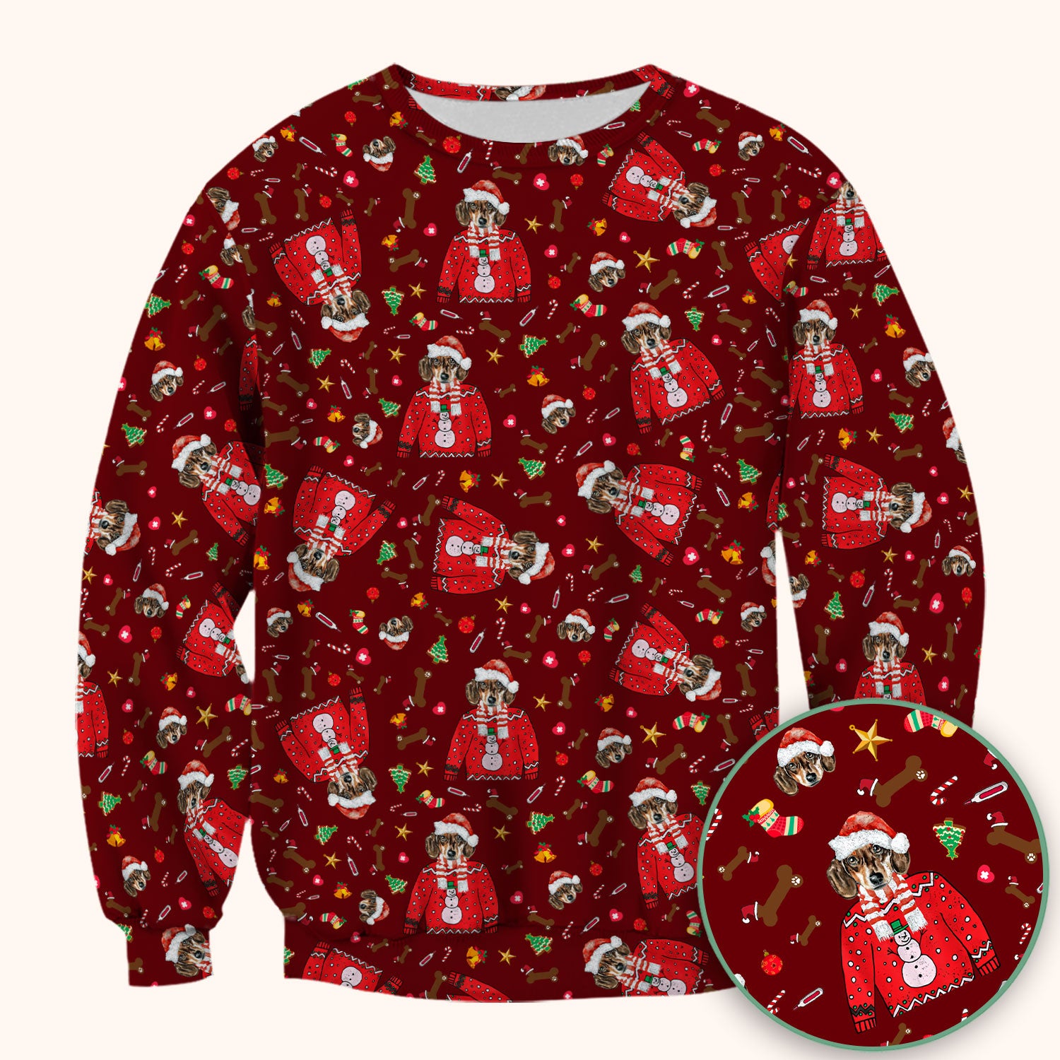 Funny Dog Christmas Scrub Top – Cute Puppy in Santa Outfit Pattern – Festive Holiday Medical Uniform For Nurses And Pet Lovers