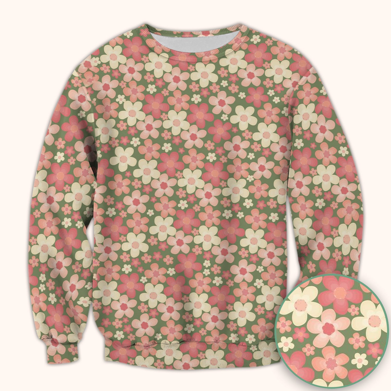 Retro Floral Print Scrub Top, Comfortable Scrubs for Nurses