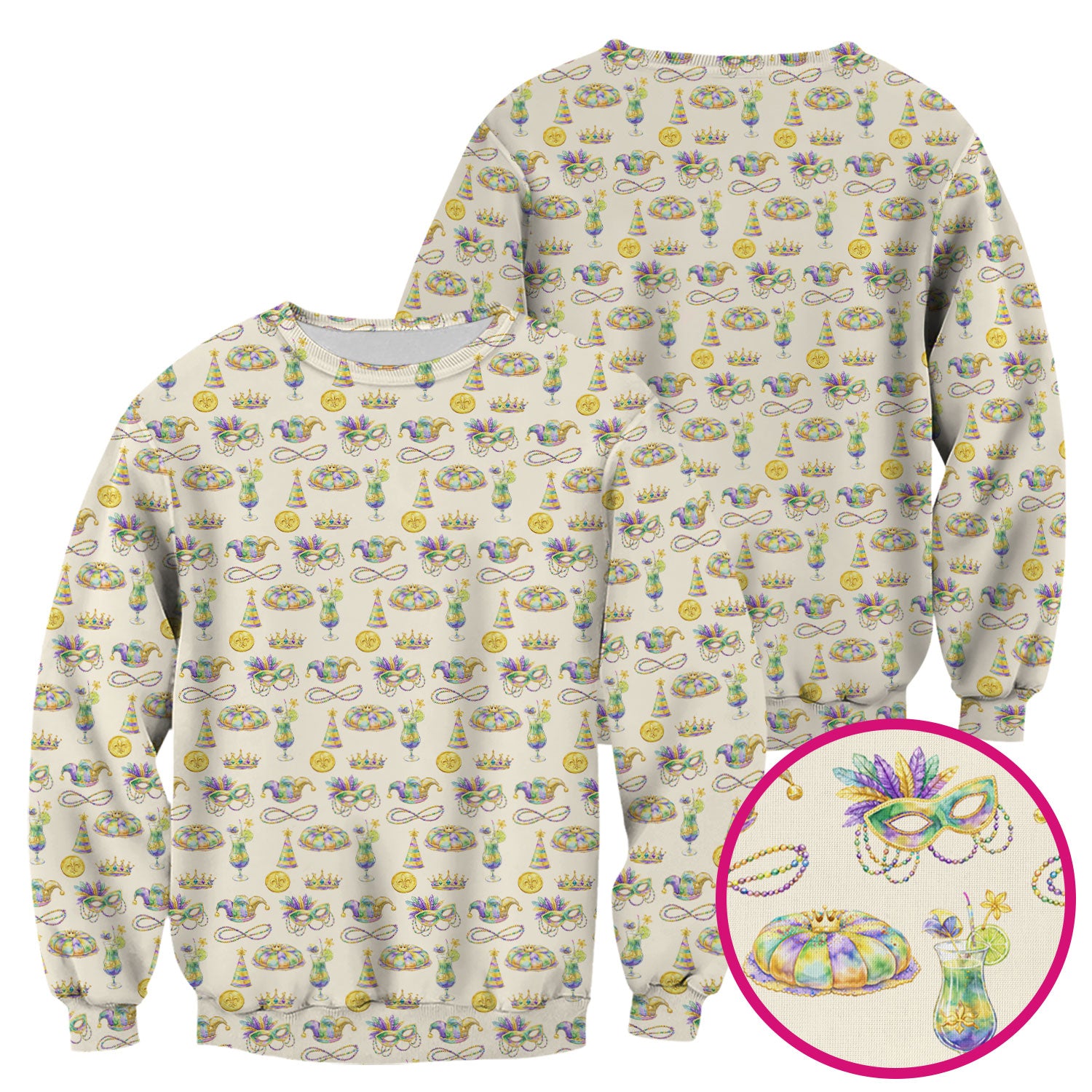 Mardi Gras Mask Scrub Top, Elegant Carnival Pattern Nurse Shirt For Women, Breathable Fabrics Nursing Uniform