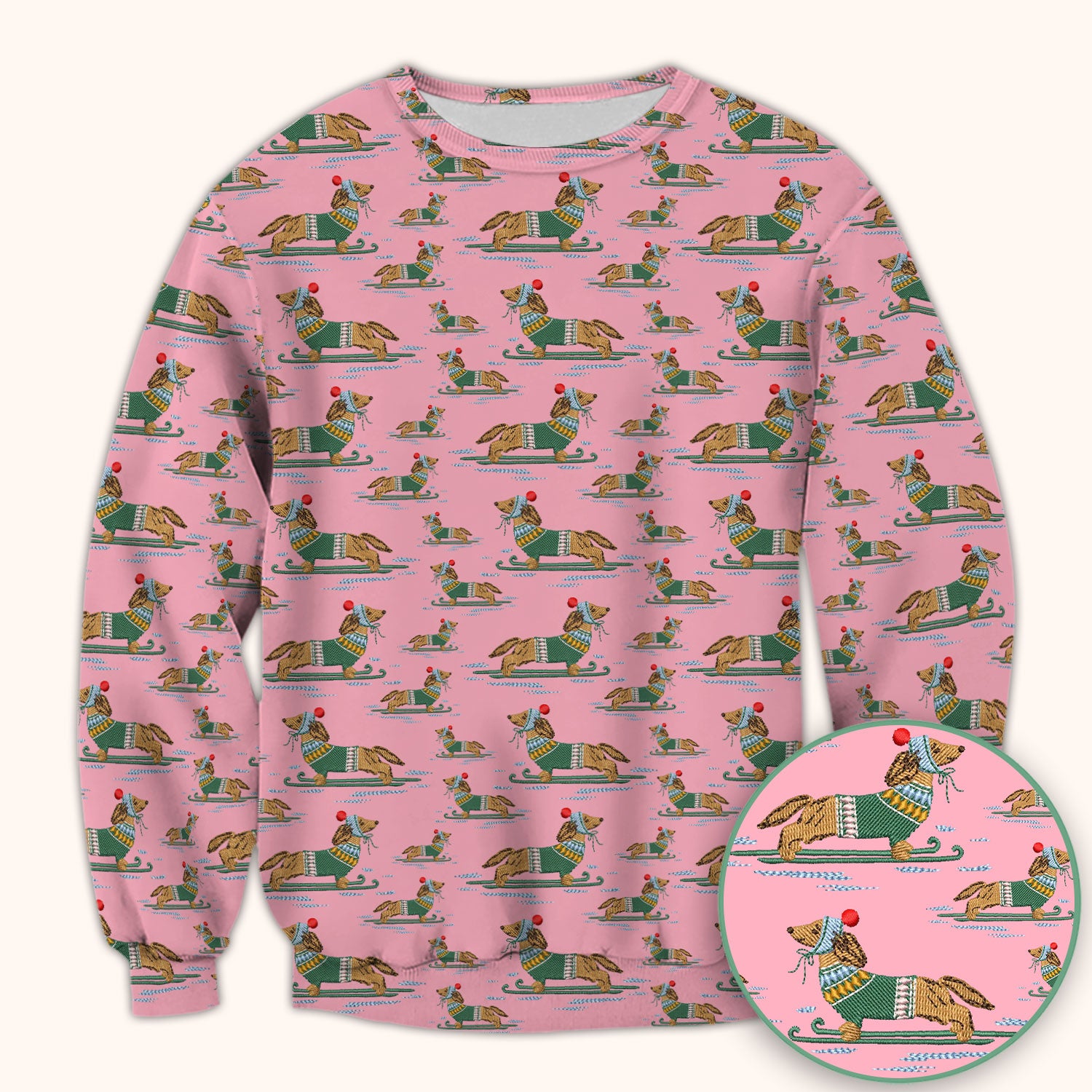 Dachshund Nurse Scrub Top, Wiener Dog Winter Pattern Shirt, Breathable Fabrics Nursing Uniform