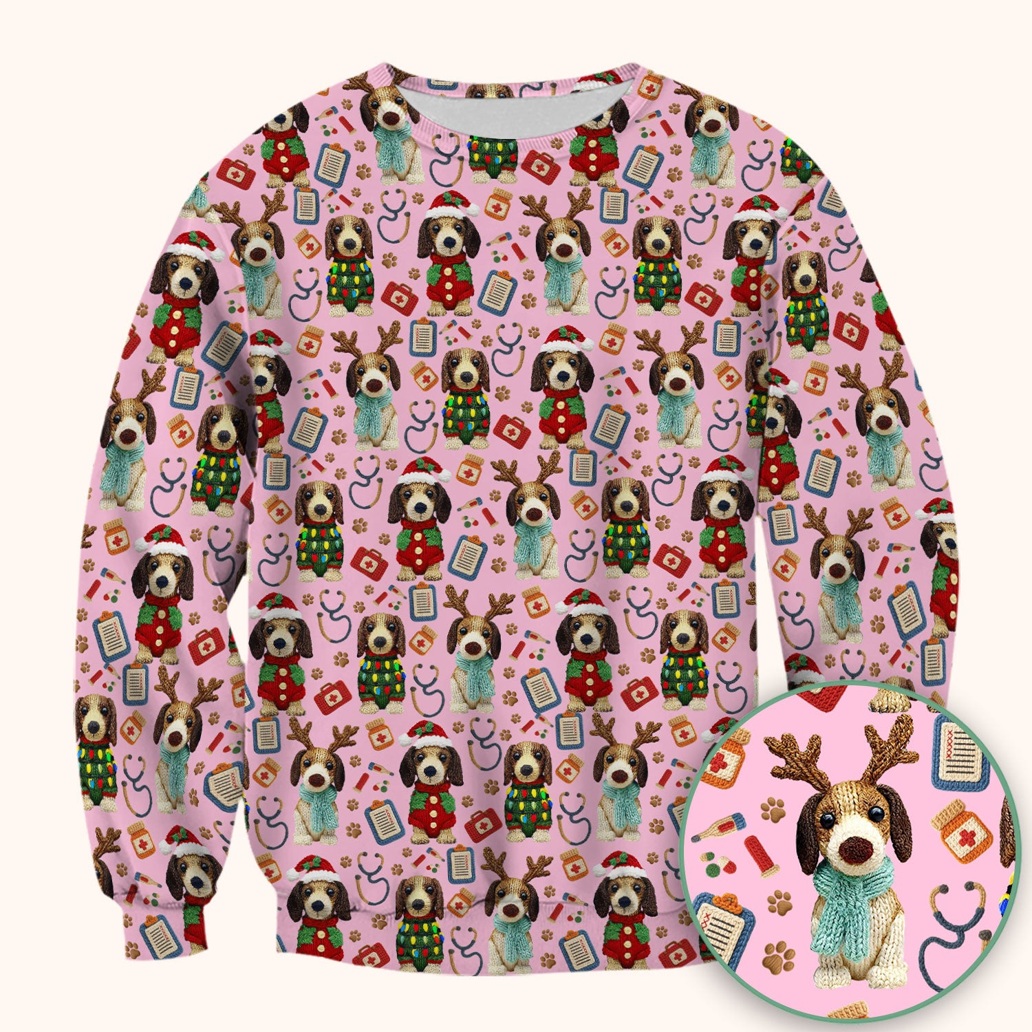 Christmas Doxie Scrubs for Women - Cute Dachshund Christmas Scrub Top for Nurses - Funny Medical Uniform Gift