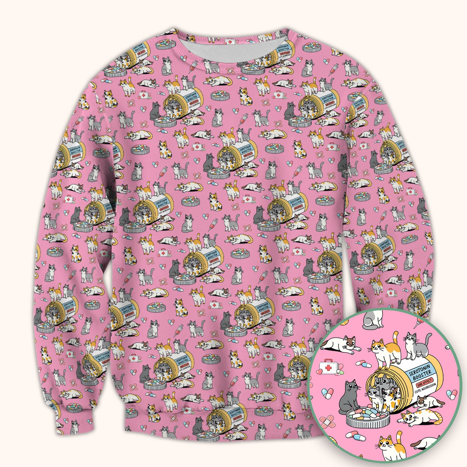 Cute Cat Serotonin Booster Pattern Scrub Top, Comfortable Scrubs for Nurses
