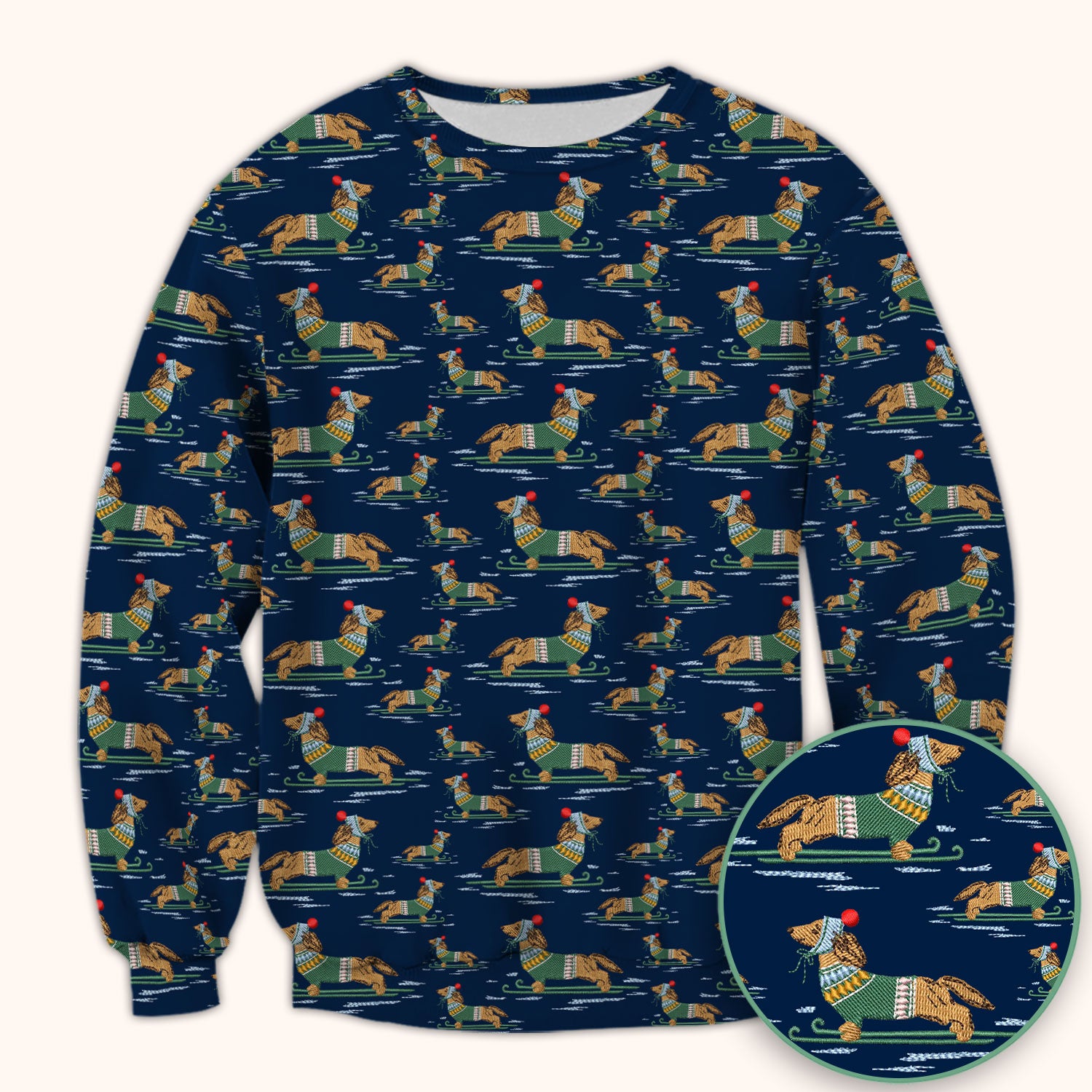 Dachshund Nurse Scrub Top, Wiener Dog Winter Pattern Shirt, Breathable Fabrics Nursing Uniform