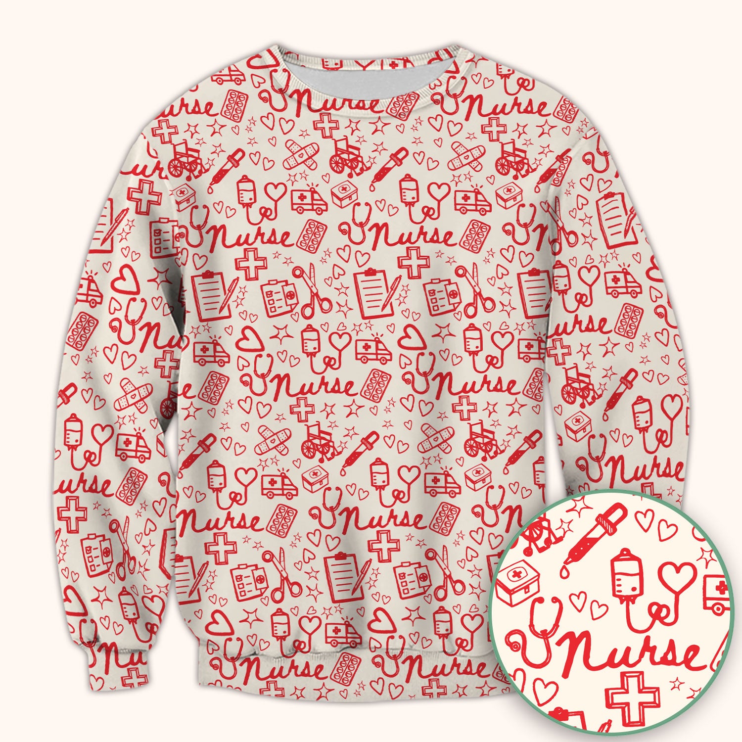 Cute Nurse Heart Medical Pattern Scrub Top, Comfortable Scrubs for Nurses