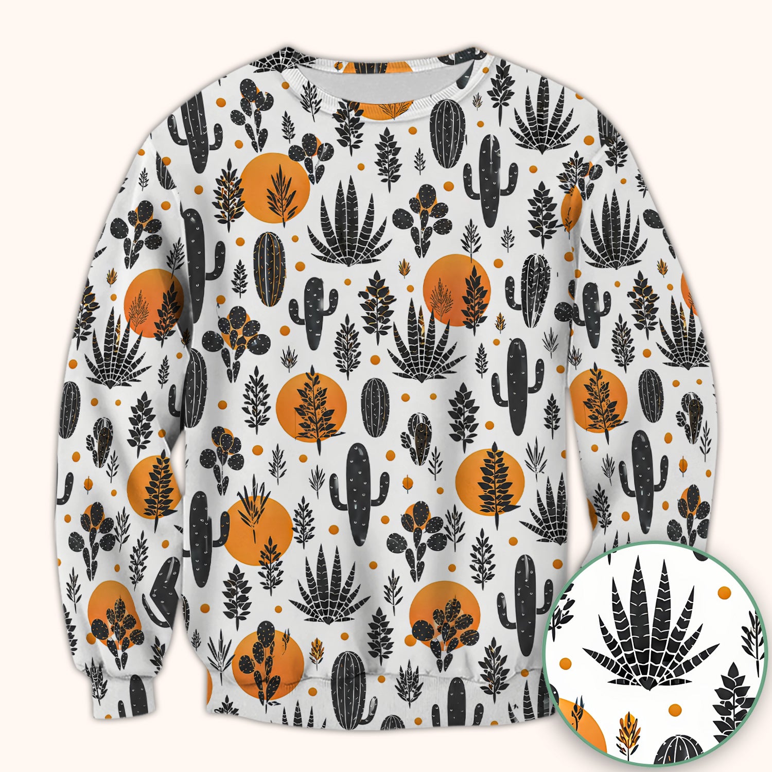 Desert Cactus Orange Sun Pattern Scrub Top, Comfortable Scrubs for Nurses