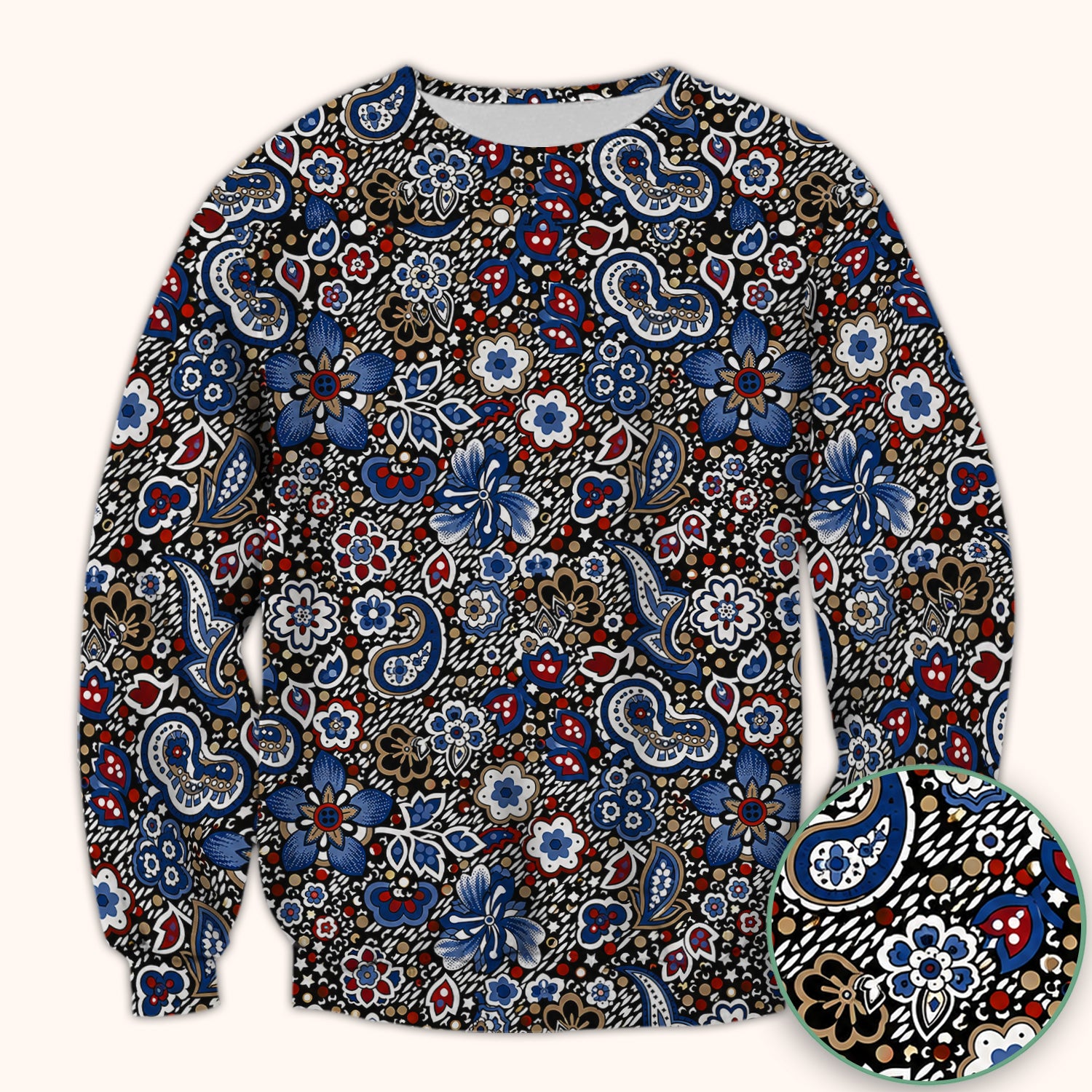 Classic Paisley Floral Pattern Scrub Top, Comfortable Scrubs for Nurses