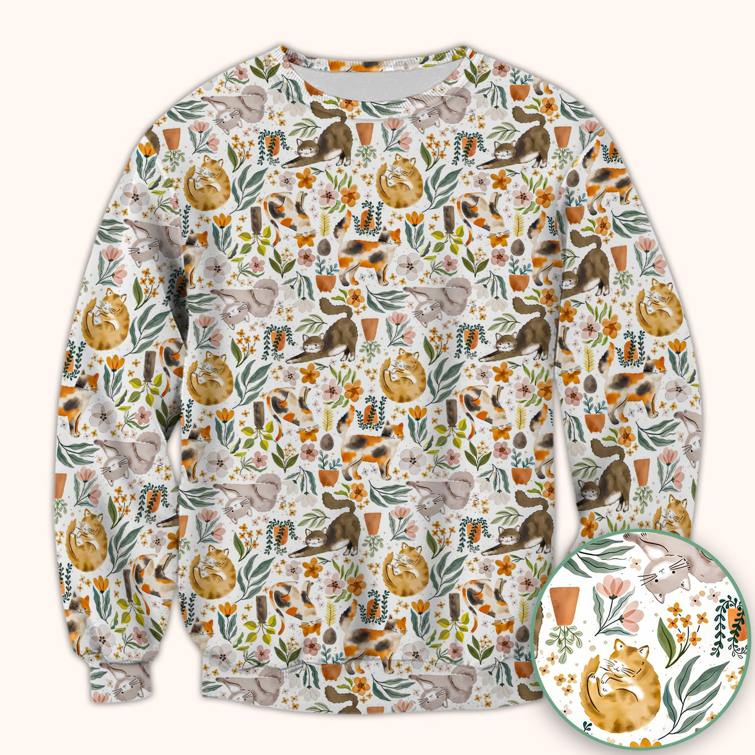 Cat Wildflower Garden Floral Pattern Scrub Top, Comfortable Scrubs for Nurses