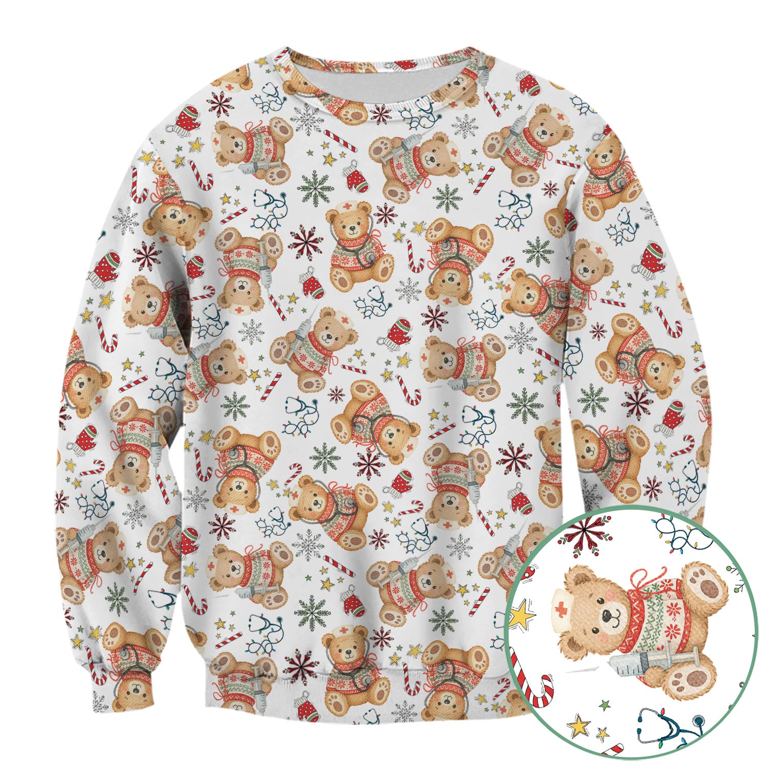 Holiday Teddy Bear Christmas Nurse Scrub - Cute Festive Medical Shirt for Women - Nursing Uniform Gift RN LPN CNA