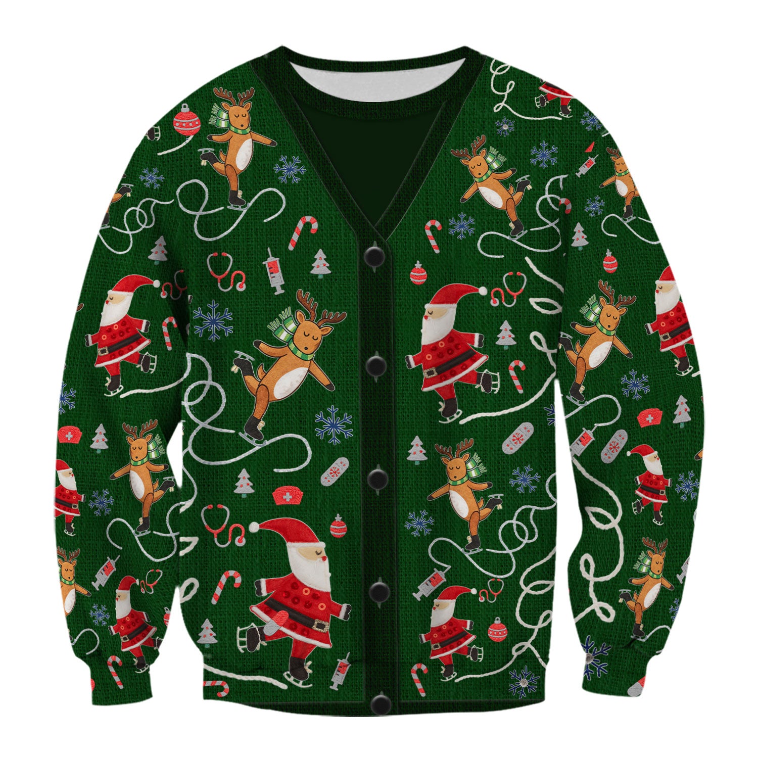 Christmas Reindeer Santa Nurse Scrub Top, Cute Holiday Medical Uniform Shirt for Women