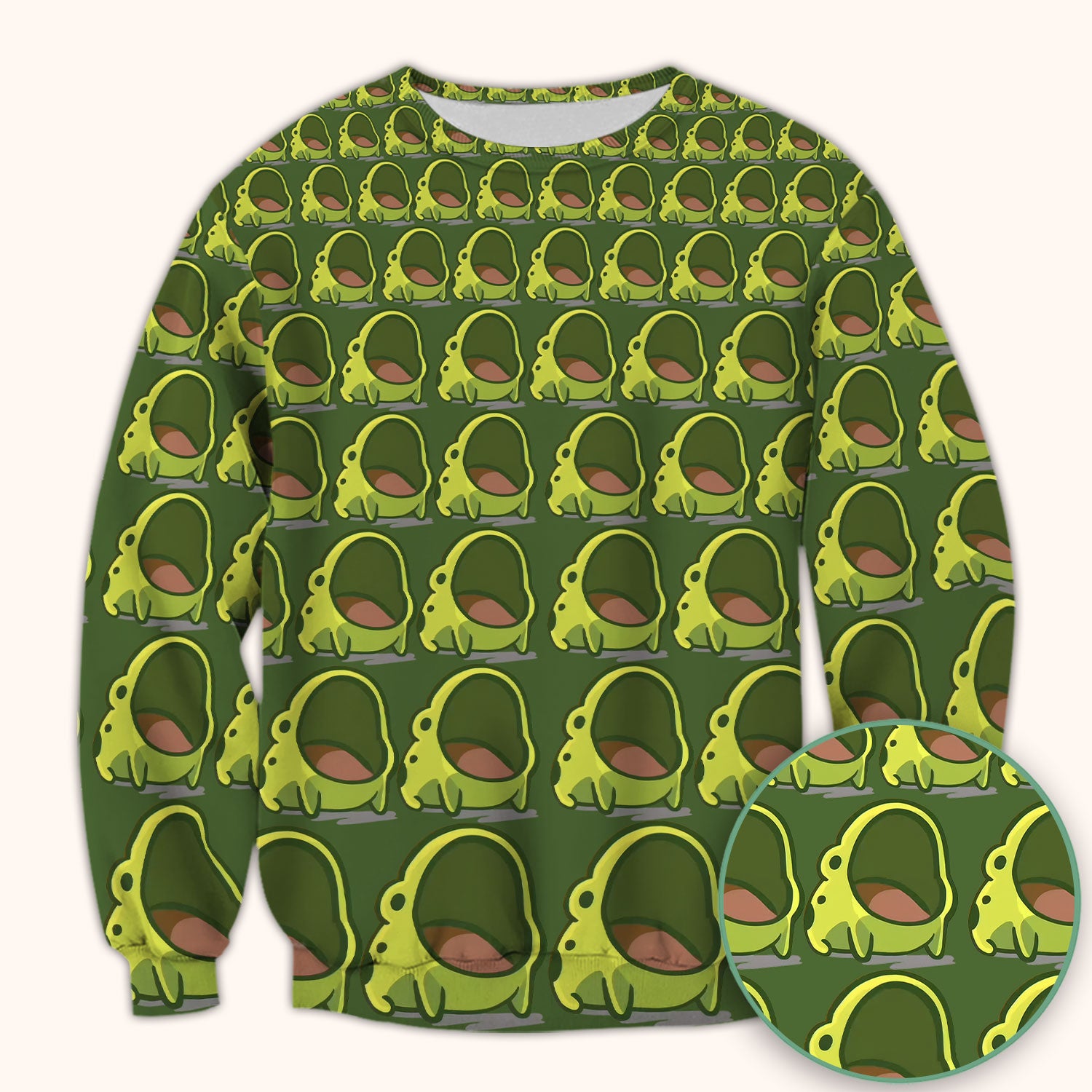 Cute Green Frog Cartoon Pattern Scrub Top, Breathable Fabrics Nursing Uniform
