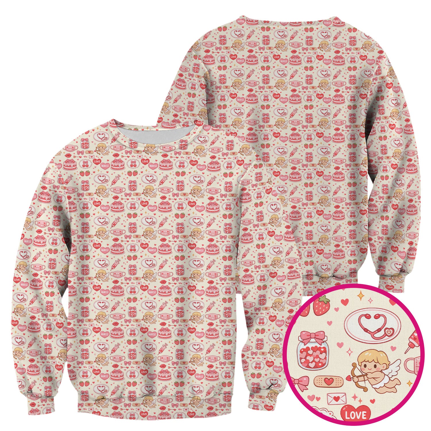 Cupid Nurse Scrub Top, Cute Love Medical Pattern Shirt For Valentine, Breathable Fabrics Nursing Uniform