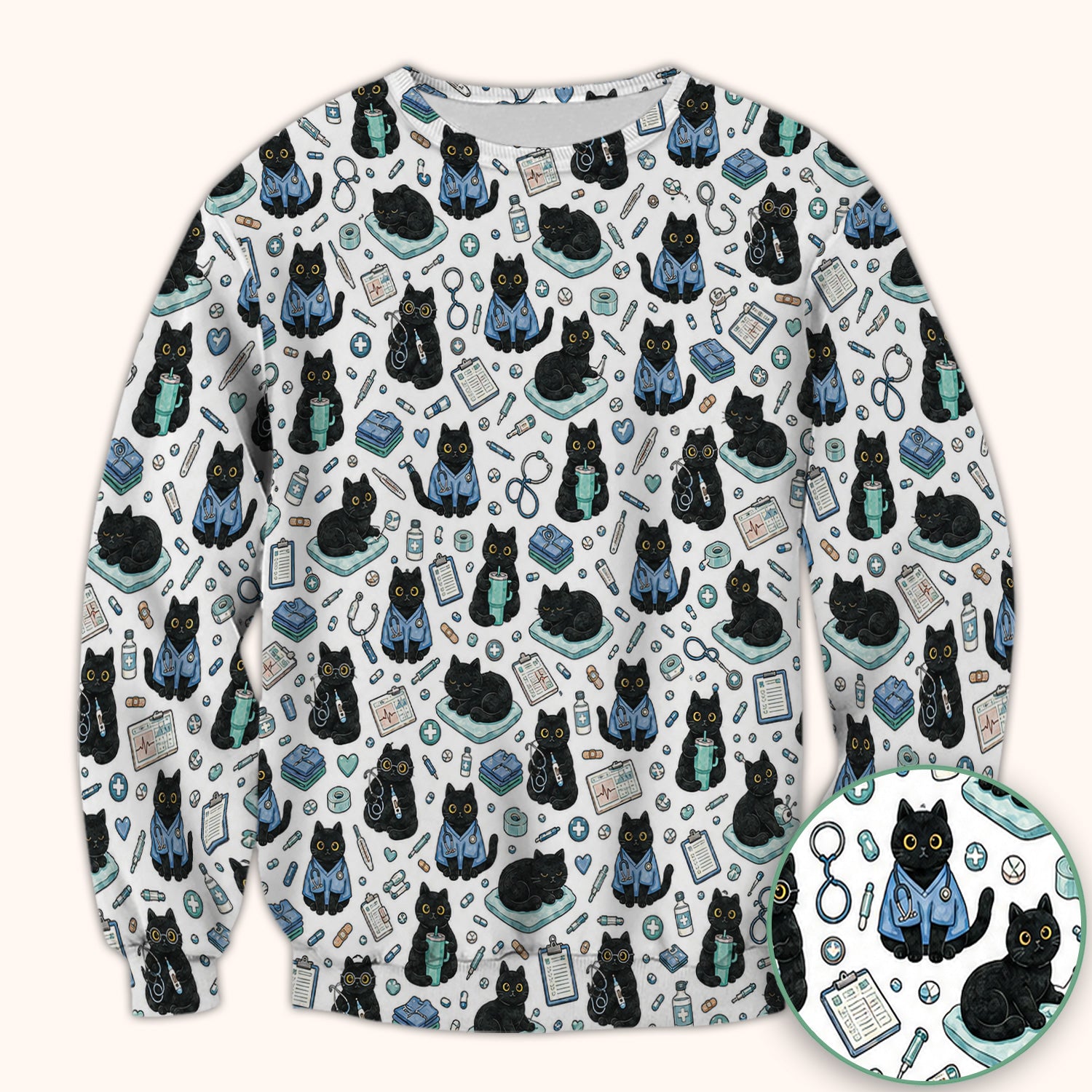 Black Cat Clinic Scrub Top, Comfortable Scrubs for Nurses