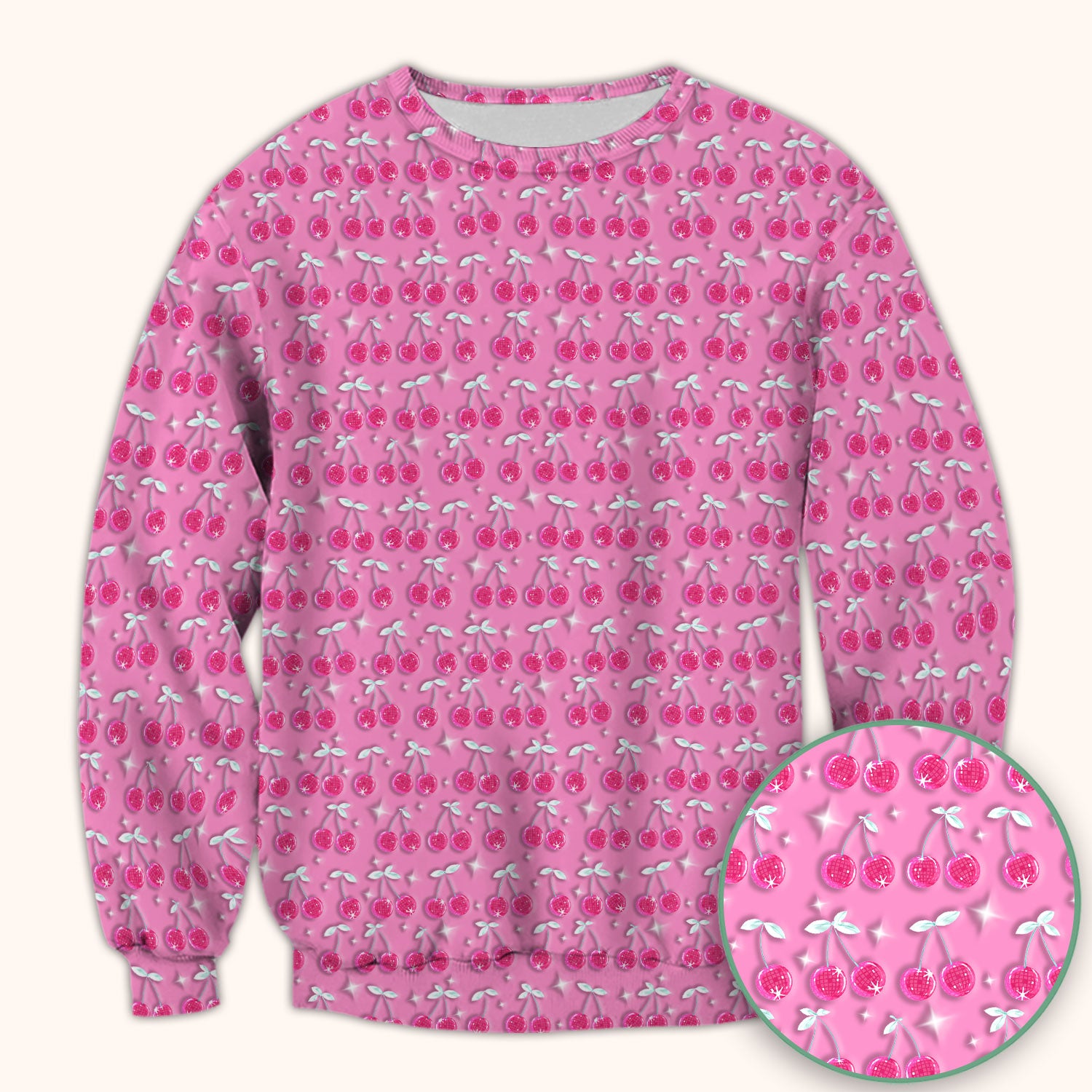 Pink Cherry Sparkle Print Scrub Top, Comfortable Scrubs for Nurses