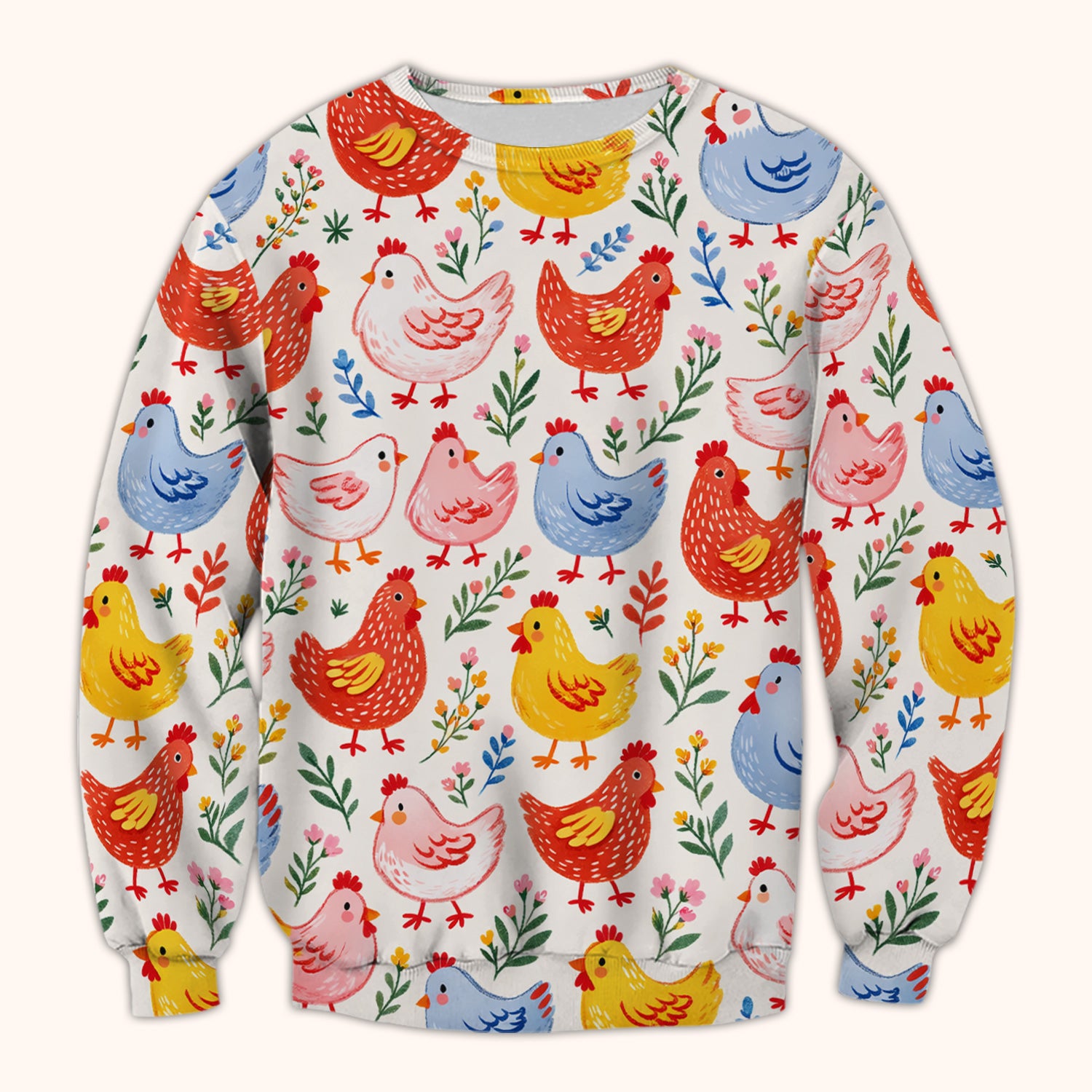 Fun Cartoon Hen Print Scrub Top,  Breathable Fabrics Nursing Uniform