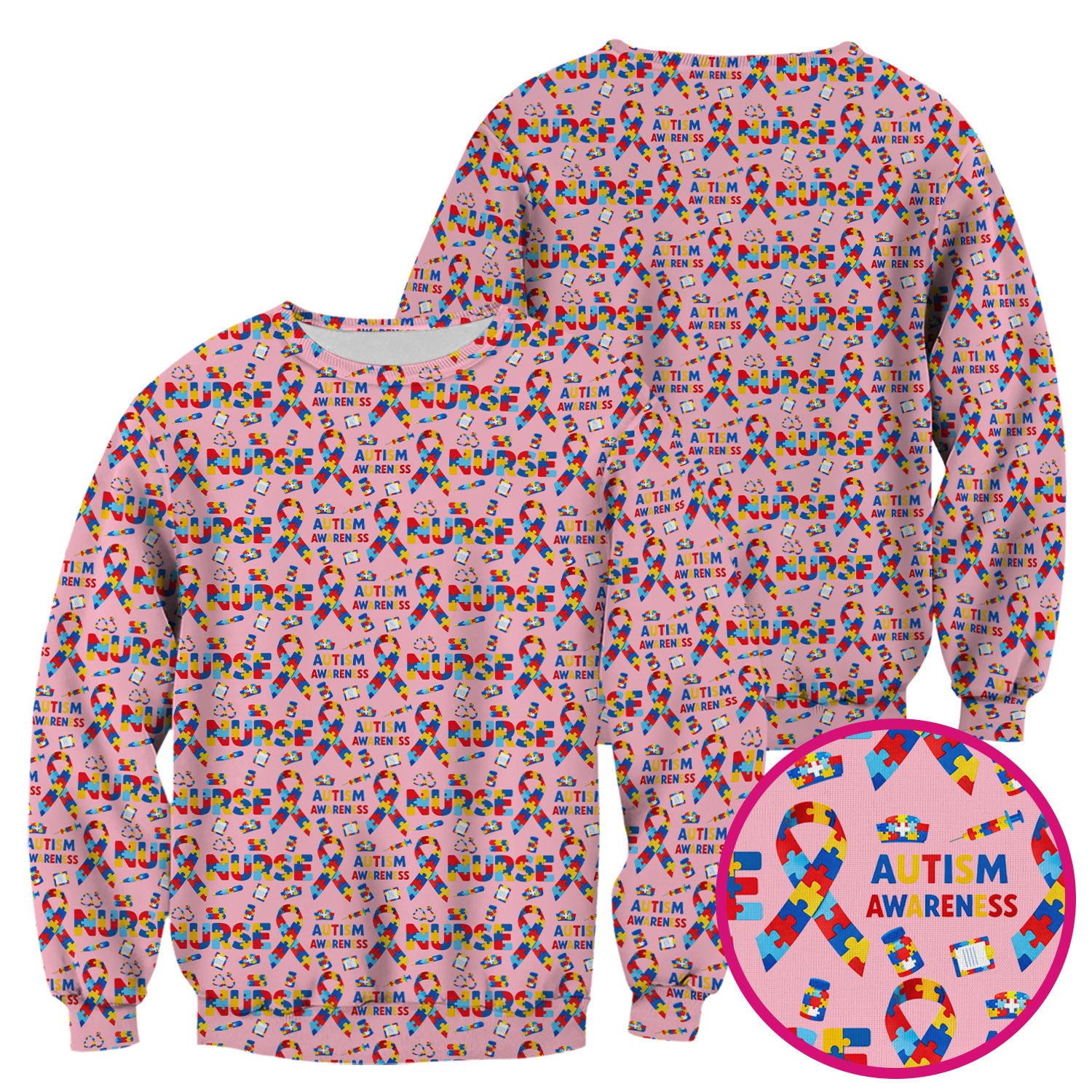Autism Awareness Nurse Puzzle Ribbon Print Scrubs, Comfortable Scrubs for Nurses