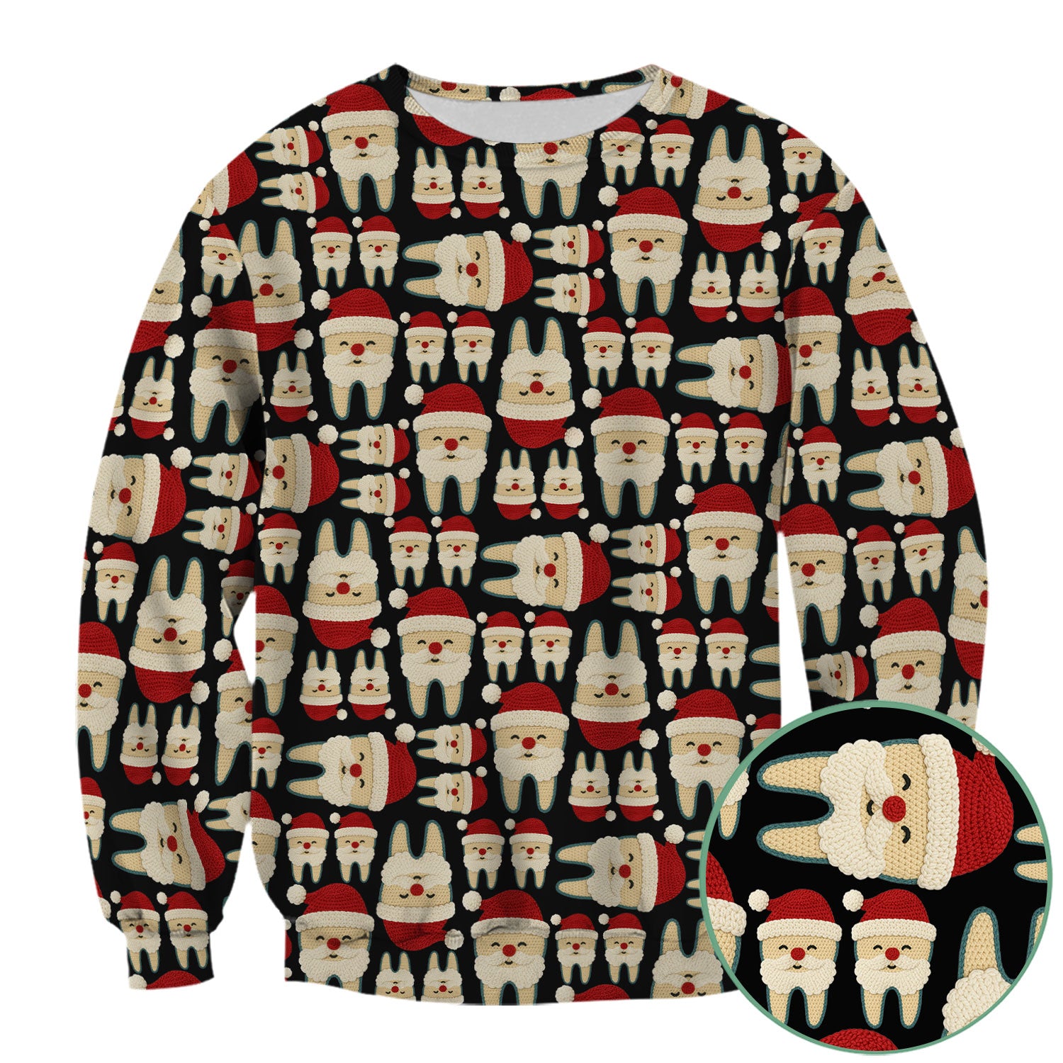 Christmas Tooth Scrub Top - Cute Santa Tooth Pattern for Dentists & Hygienists - Crochet Style Holiday Medical Uniform for Women