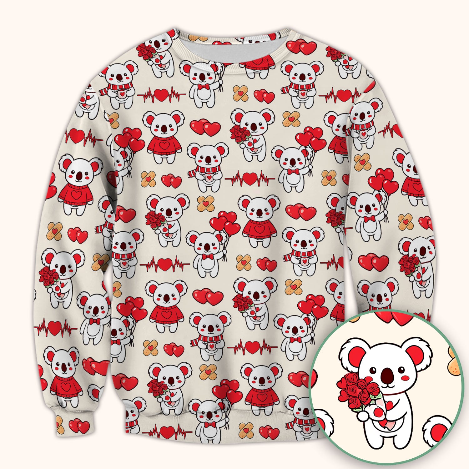 Sweet Koala Valentine Medical Design Scrub Top, Comfortable Scrubs for Nurses