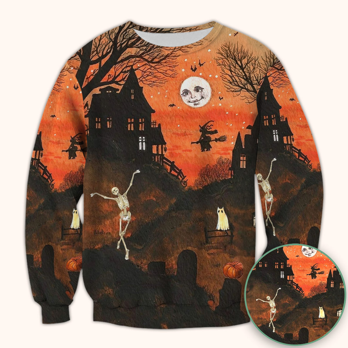 Halloween Haunted House Pattern Scrub Top, Comfortable Scrubs for Nurses