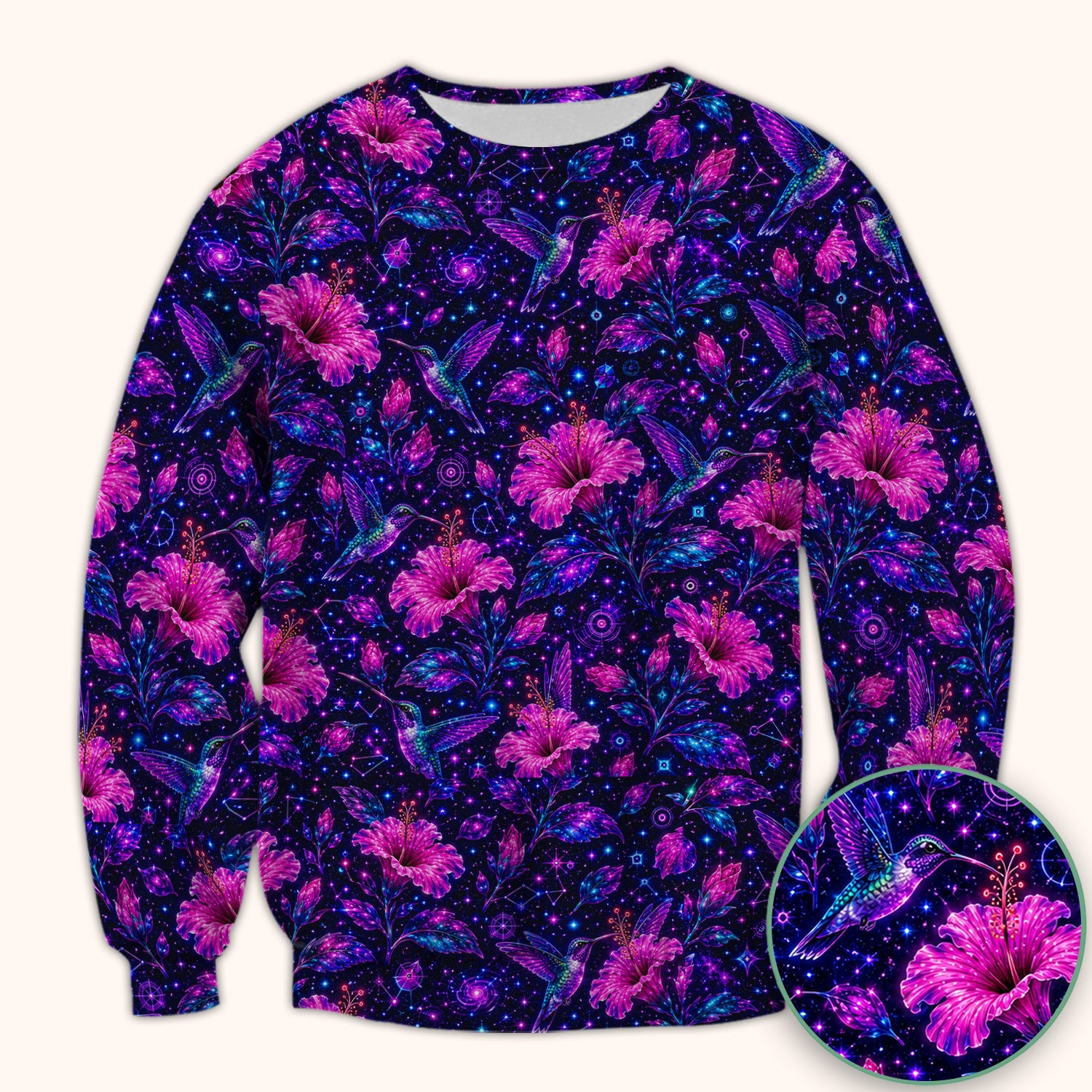 Galaxy Floral Hummingbird Nurse Pattern Scrub Top, Comfortable Scrubs for Nurses