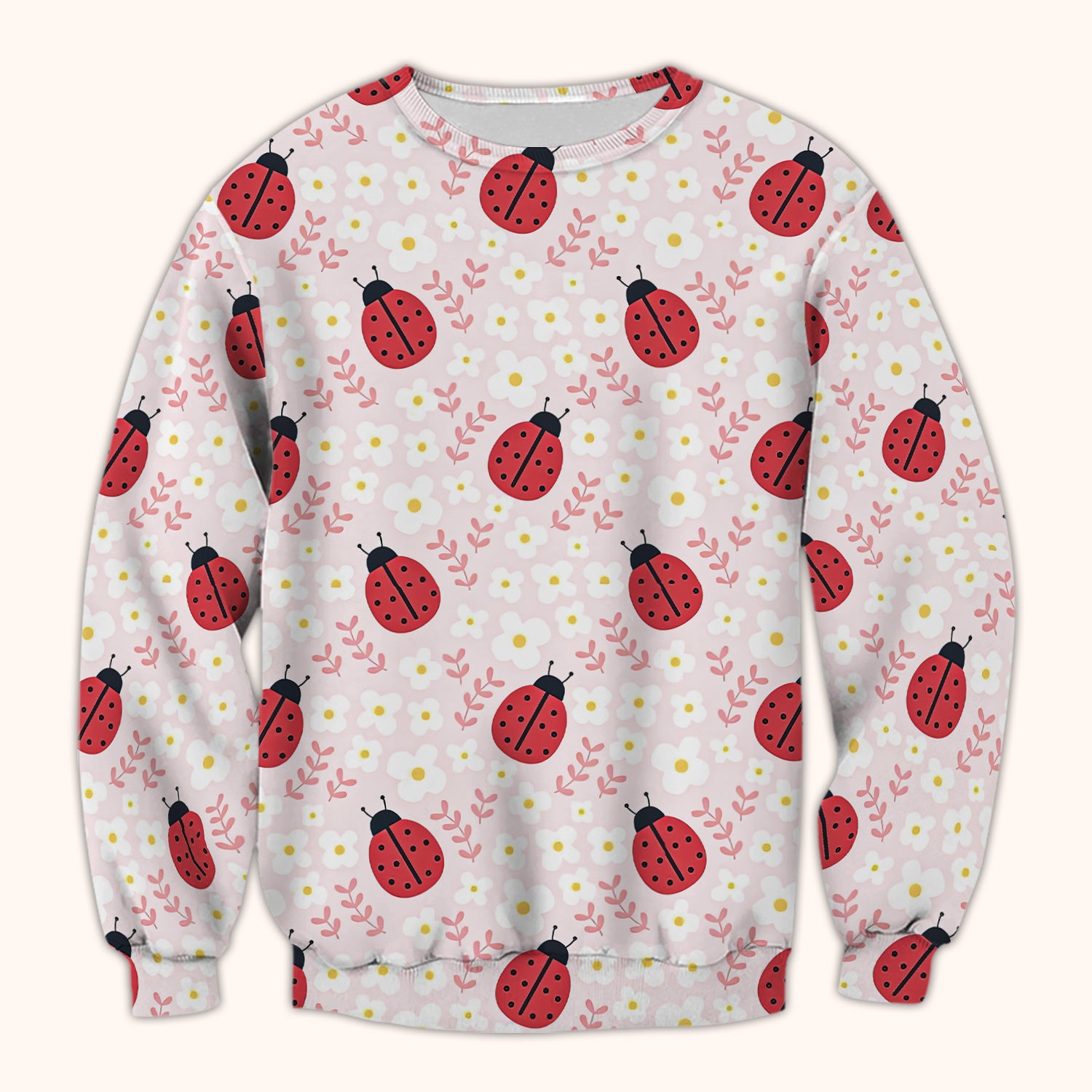 Lovely Ladybug Blossom Garden Print Scrub Top, Breathable Fabrics Nursing Uniform