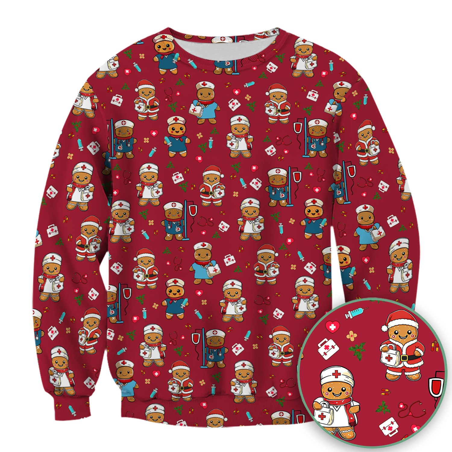 Christmas Gingerbread Nurse Scrub Top for Women - Cute Holiday Medical Uniform - Funny Shirt for RN LPN CNA Xmas Gift