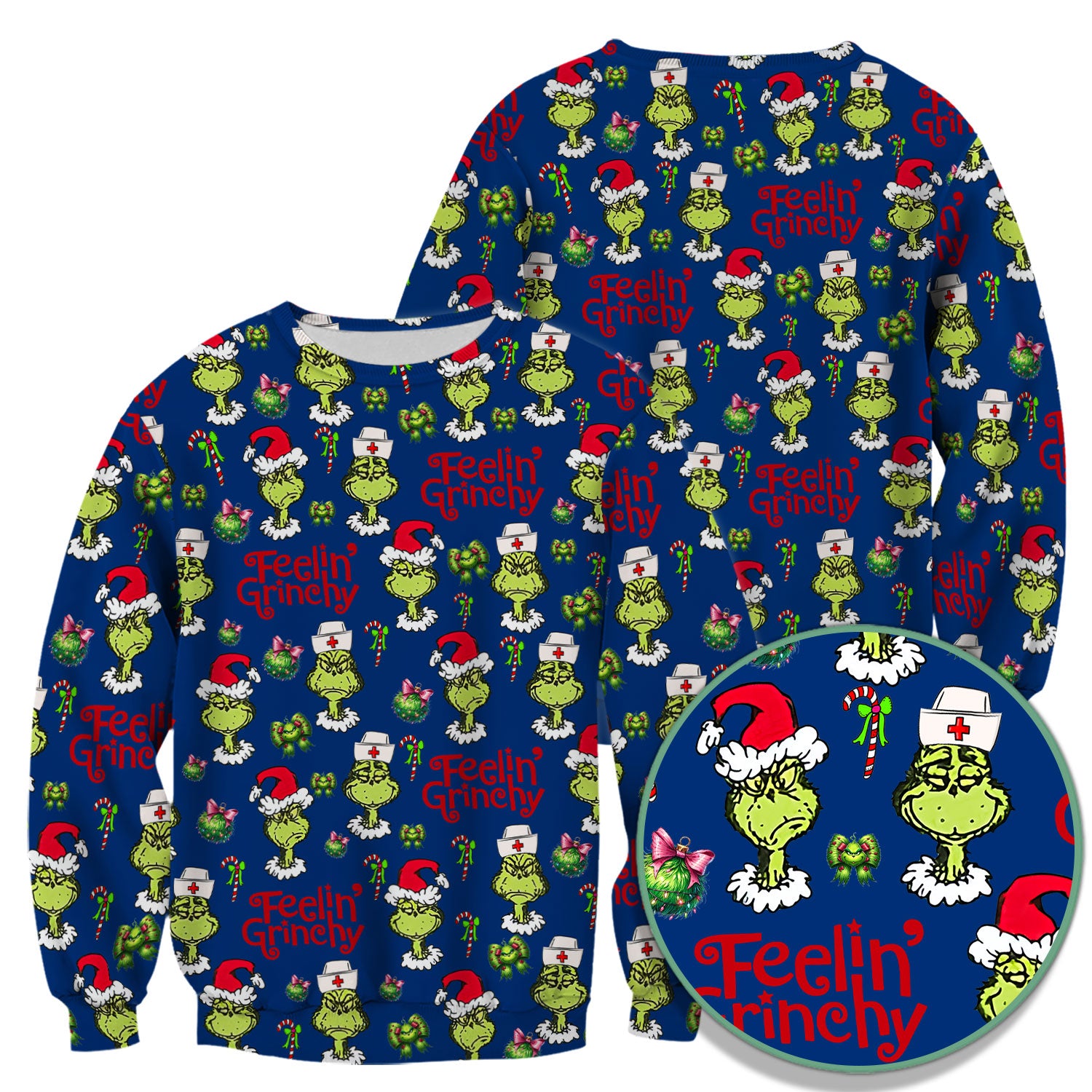 Grinch Nurse Christmas Scrub - Feelin‰۪ Grinchy Top - Funny Holiday Medical Uniform Gift for RN CNA LPN