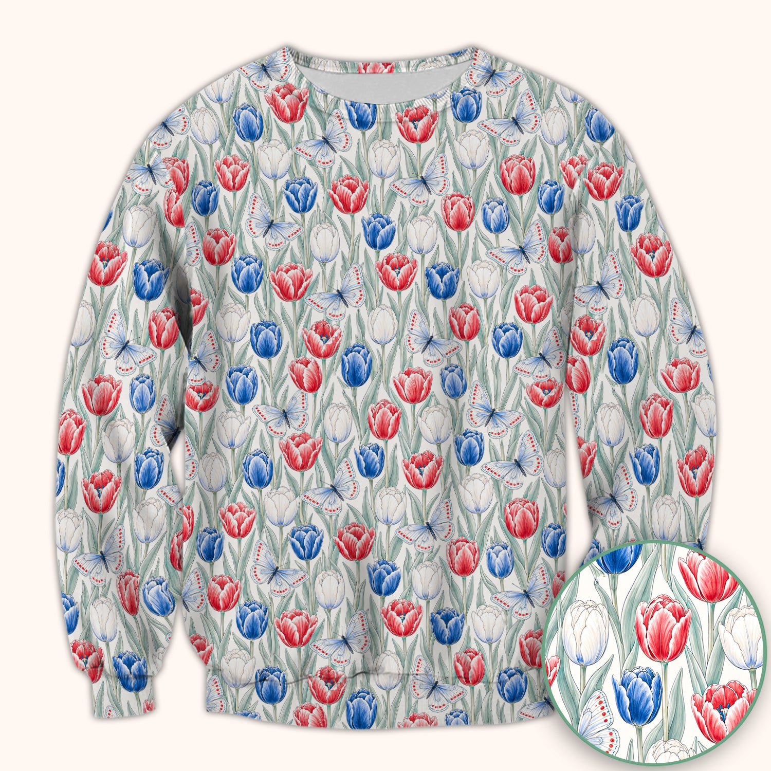 Patriotic Tulip Butterfly Nurse for RN, CNA, Healthcare Workers Scrub Top, Comfortable Scrubs for Nurses