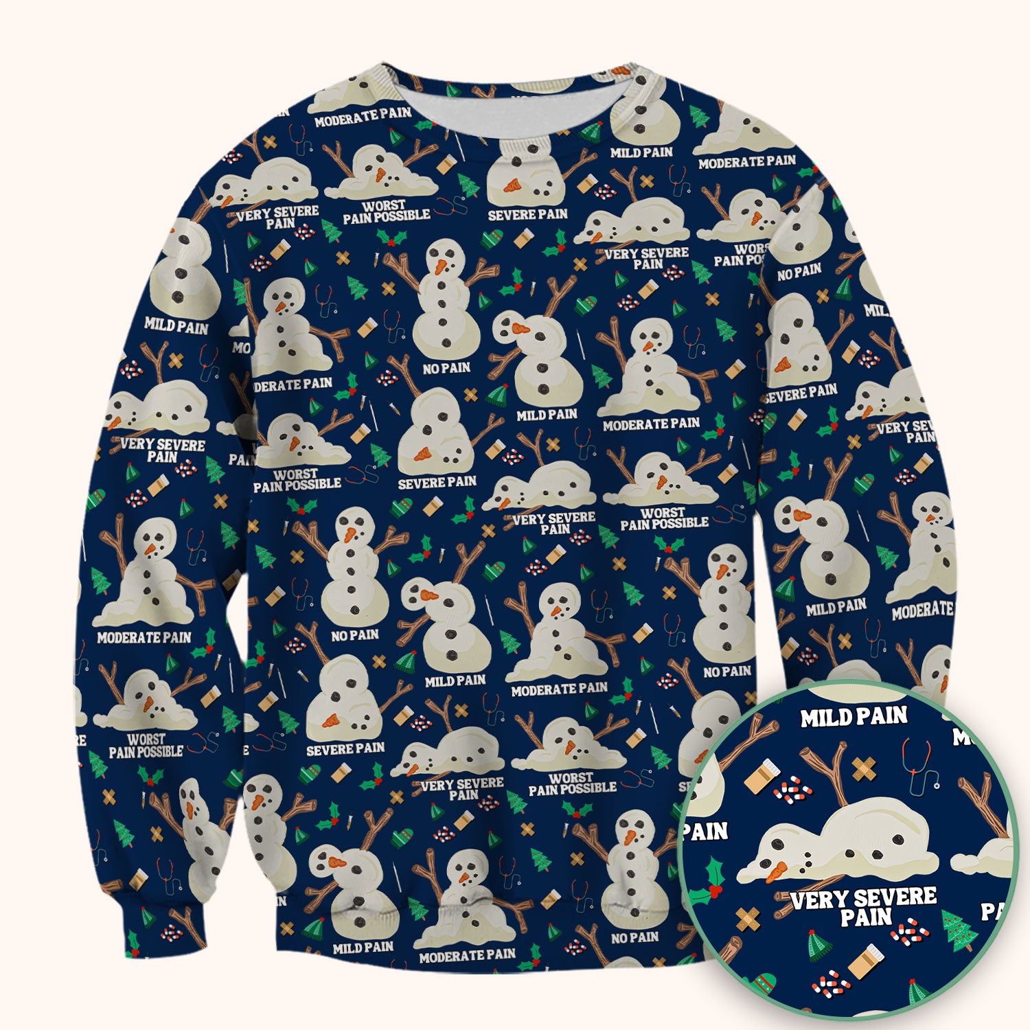 Funny Snowman Pain Scale Scrub Top for Nurse - Christmas Medical Shirt for Women RN LPN CNA - Cute Winter Nursing Uniform