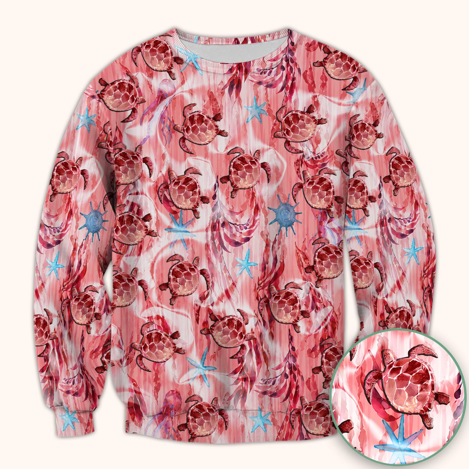 Pink Sea Turtle Ocean Pattern Scrub Top, Comfortable Scrubs for Nurses