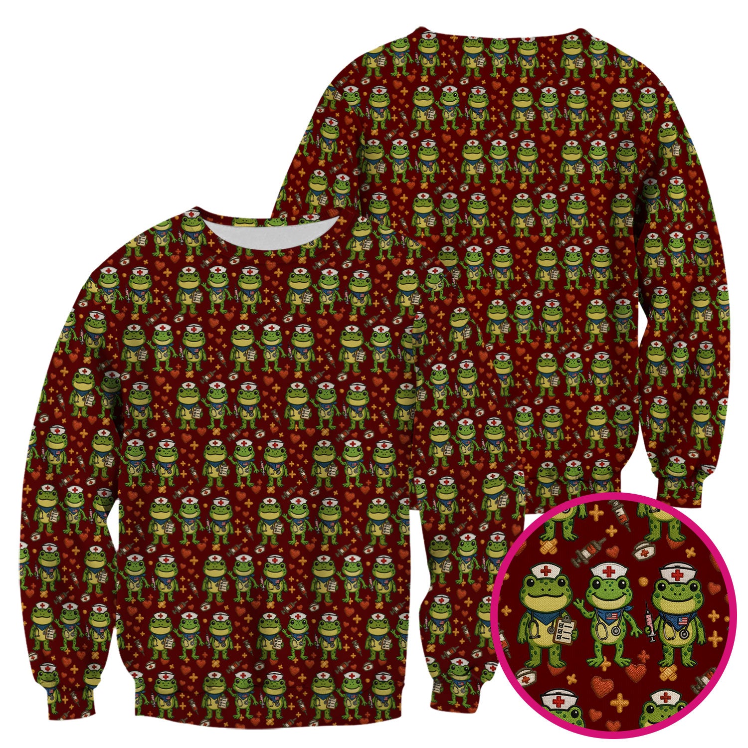 Frog Pattern Scrub Top, Cute Frog Scrub Shirt, Breathable Fabrics Nursing Uniform