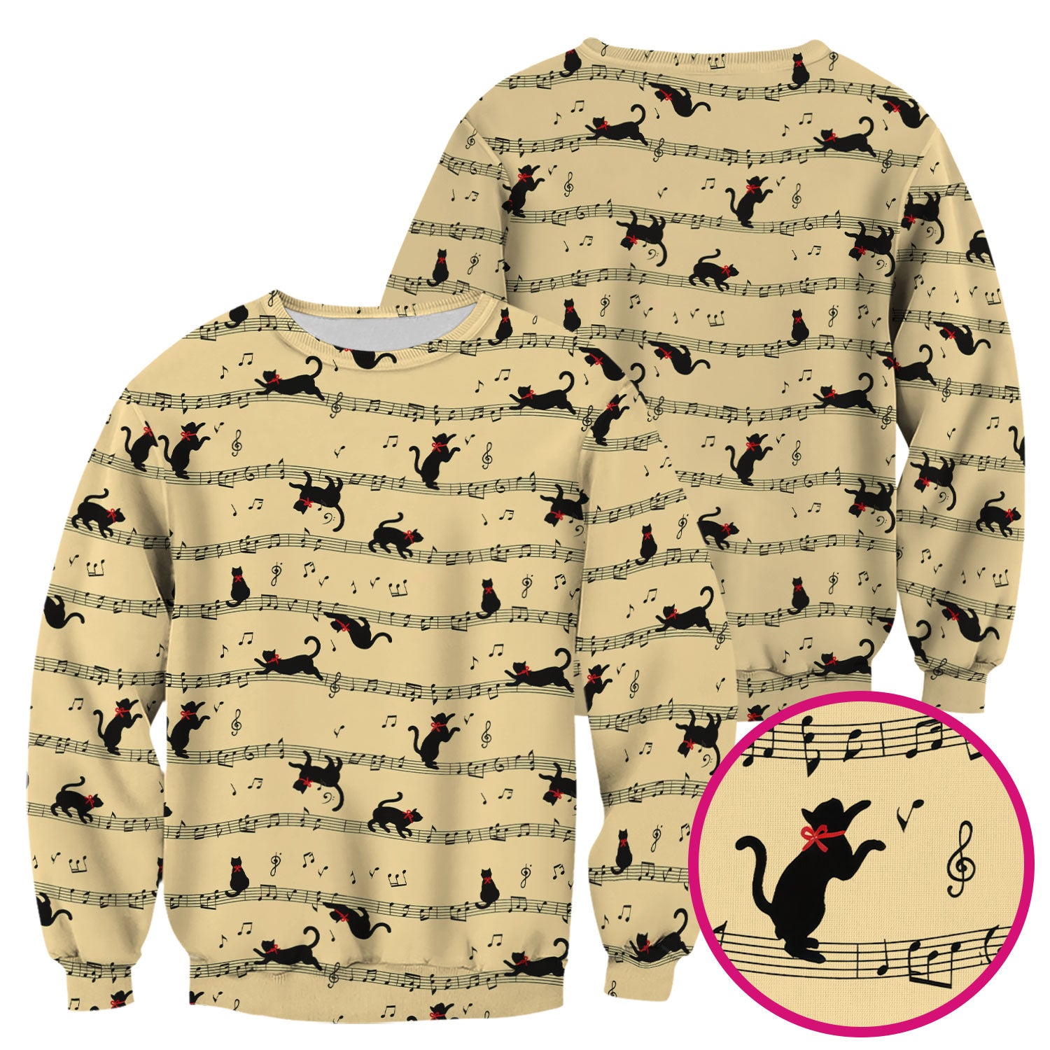 Cute Dancing Black Cat Music Staff Pattern Scrub Top, Comfortable Scrubs for Nurses