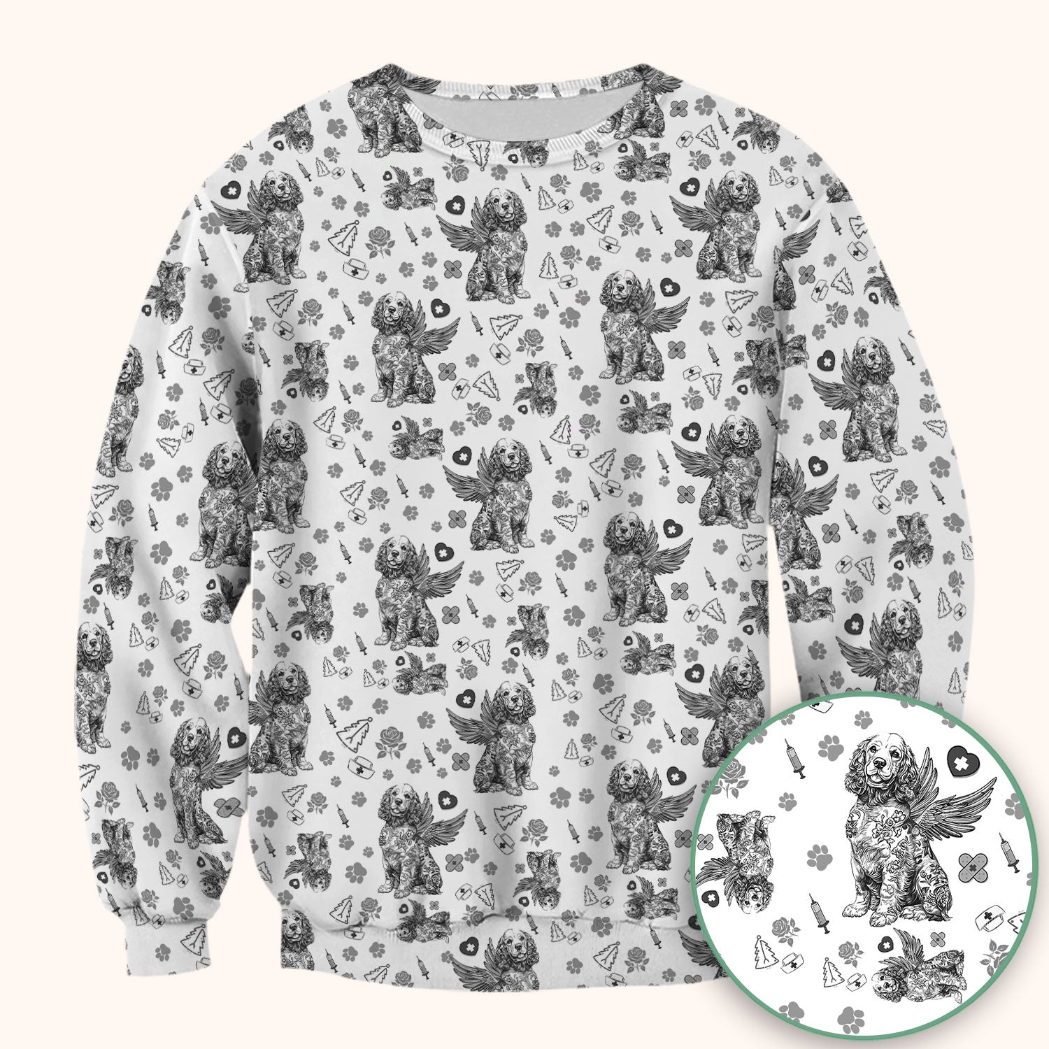 Toile De Jouy Scrubs for Nurses - Angel Puppy Medical Uniform - Floral Dog in Heaven Gift for Women, Vet Techs, RN CNA LPN