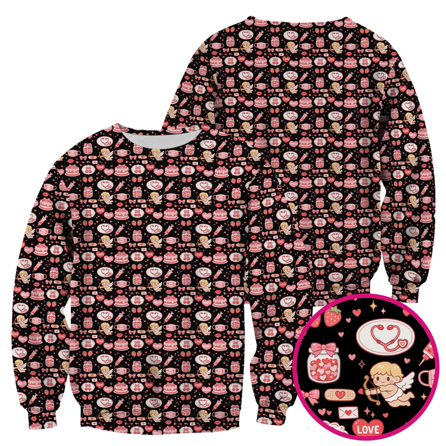 Cupid Nurse Scrub Top, Cute Love Medical Pattern Shirt For Valentine, Breathable Fabrics Nursing Uniform
