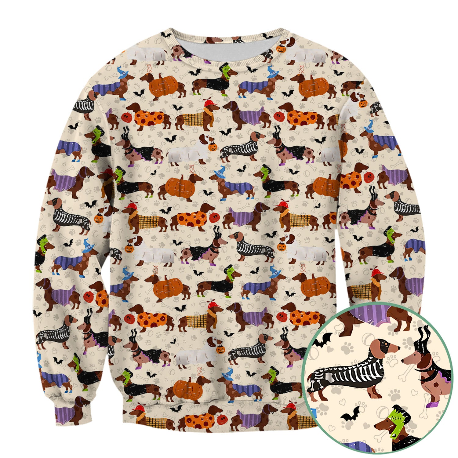 Halloween Dachshund Scrub Top for Women - Funny Pumpkin Skeleton Nursing Uniform RN LPN CNA Gift - Cute Sausage Dog Print Medical Shirt