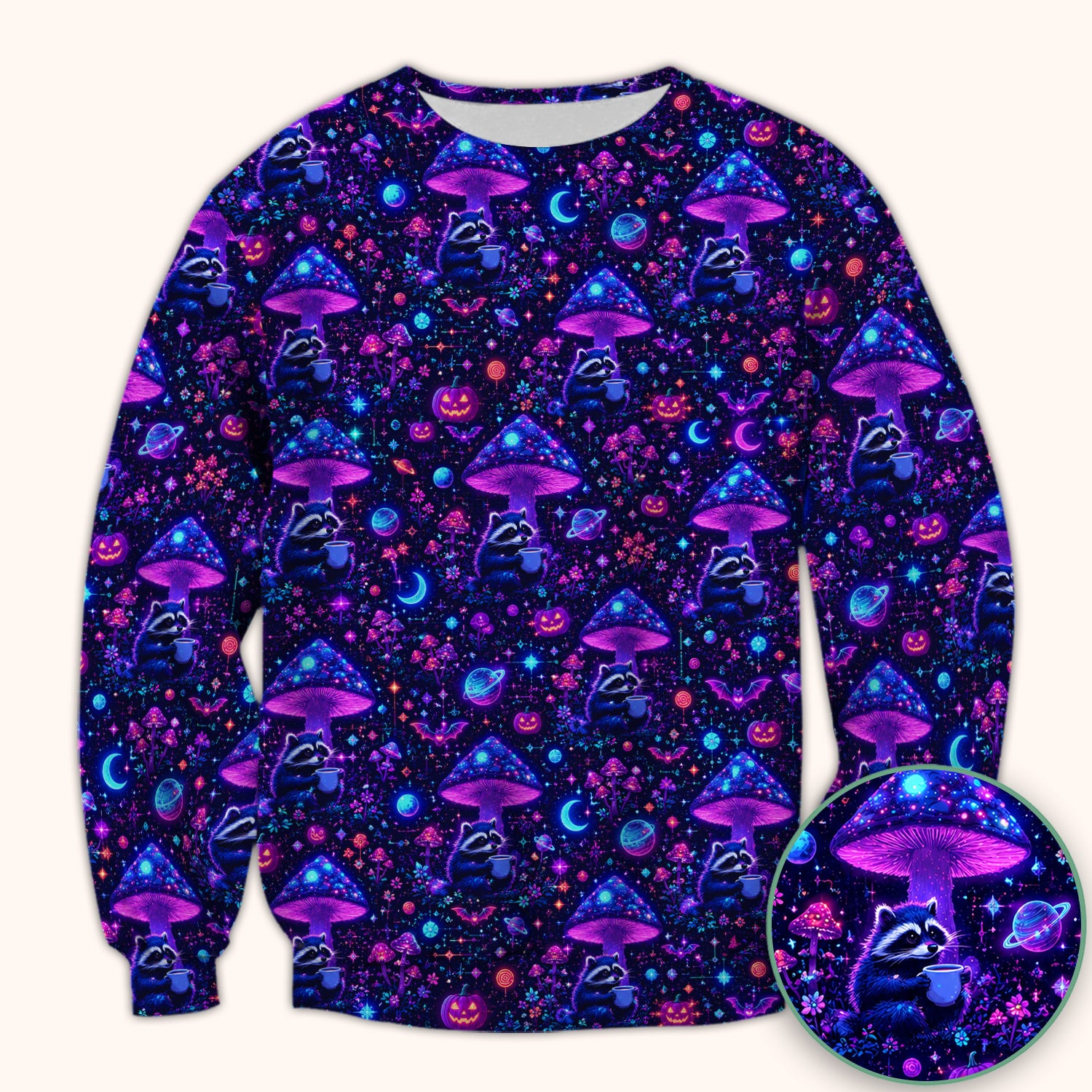 Halloween Raccoon And Mushrooms Scrub Top, Comfortable Scrubs for Nurses
