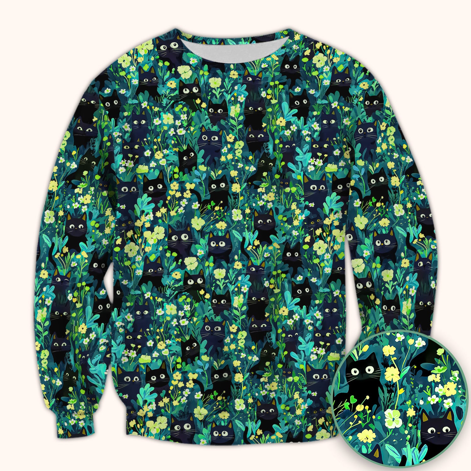 Black Cat Floral Pattern Scrub Top, Comfortable Scrubs for Nurses