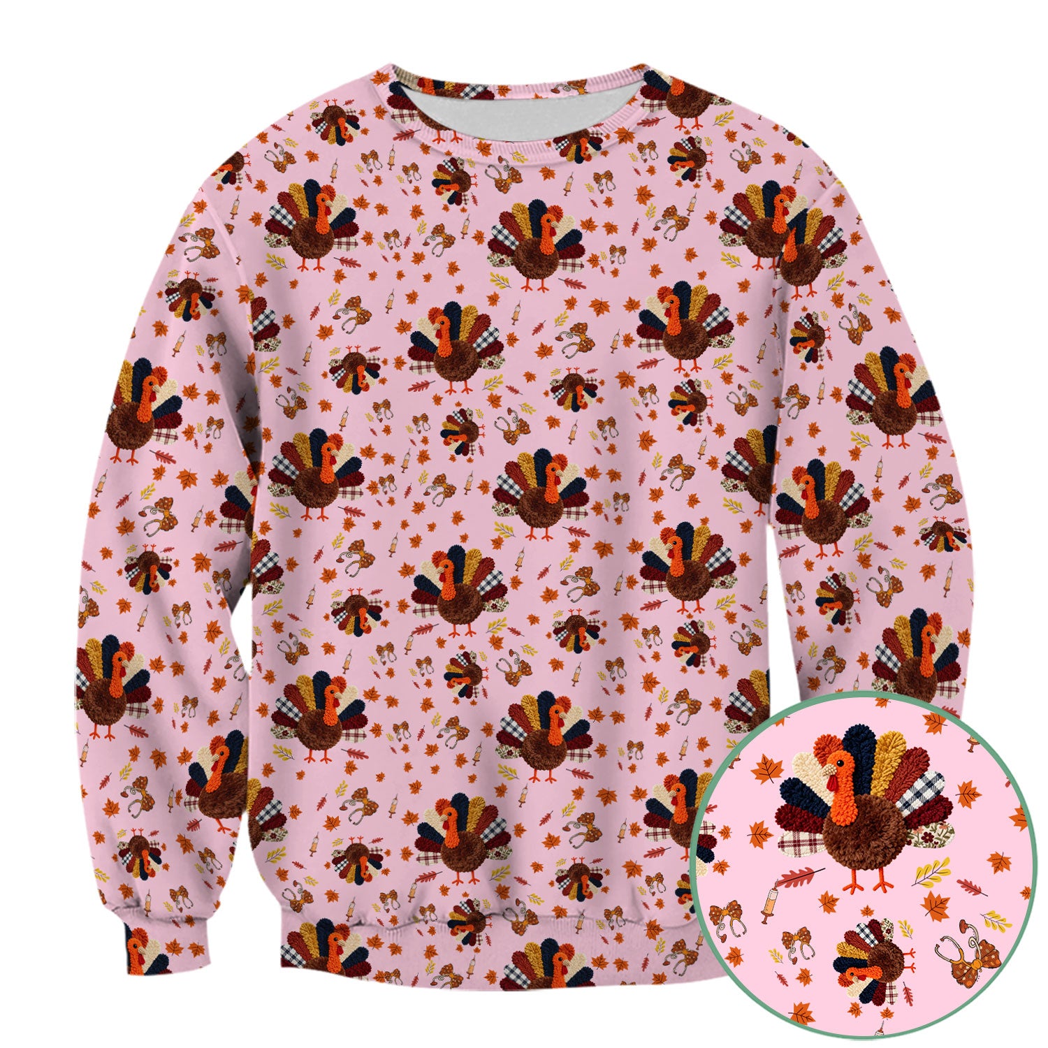 Funny Thanksgiving Nurse Scrub Top - Fall Leaves and Pumpkin Shirt - Autumn Turkey Med Uniform Gift for RN CNA LPN