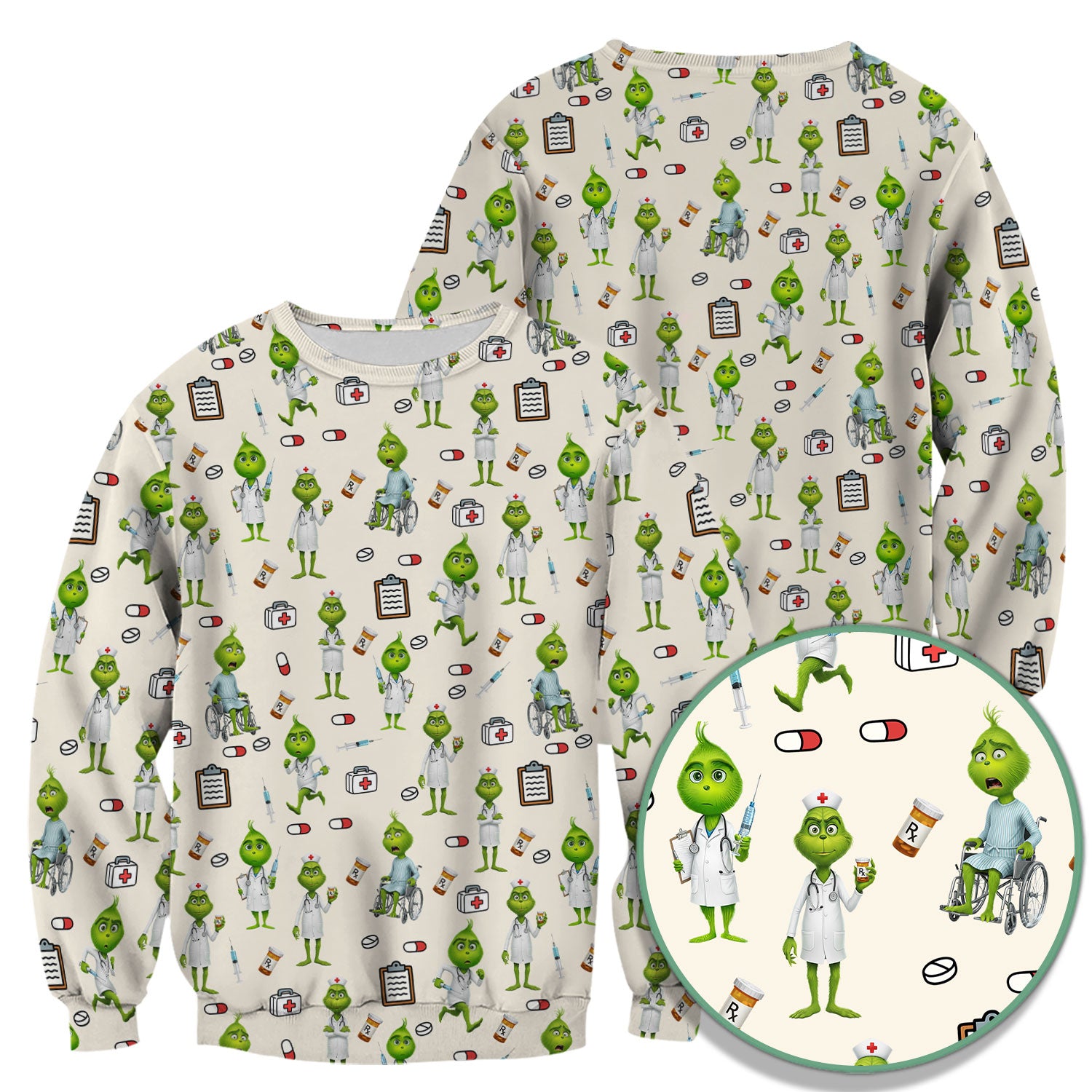 Funny Grinch Scrub Top - Christmas Medical Uniform for Women - Funny Holiday Nursing Gift for RN LPN CNA