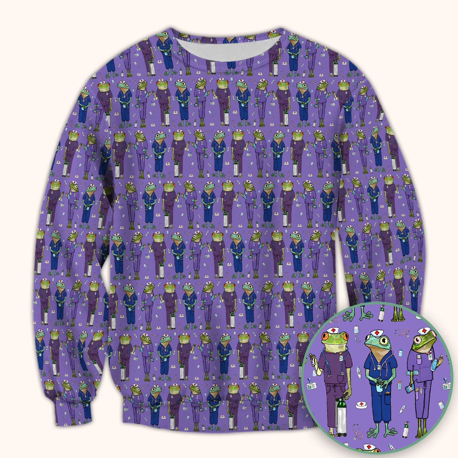 Funny Frog Nurse Pattern V Neck Scrub Top for Healthcare Workers