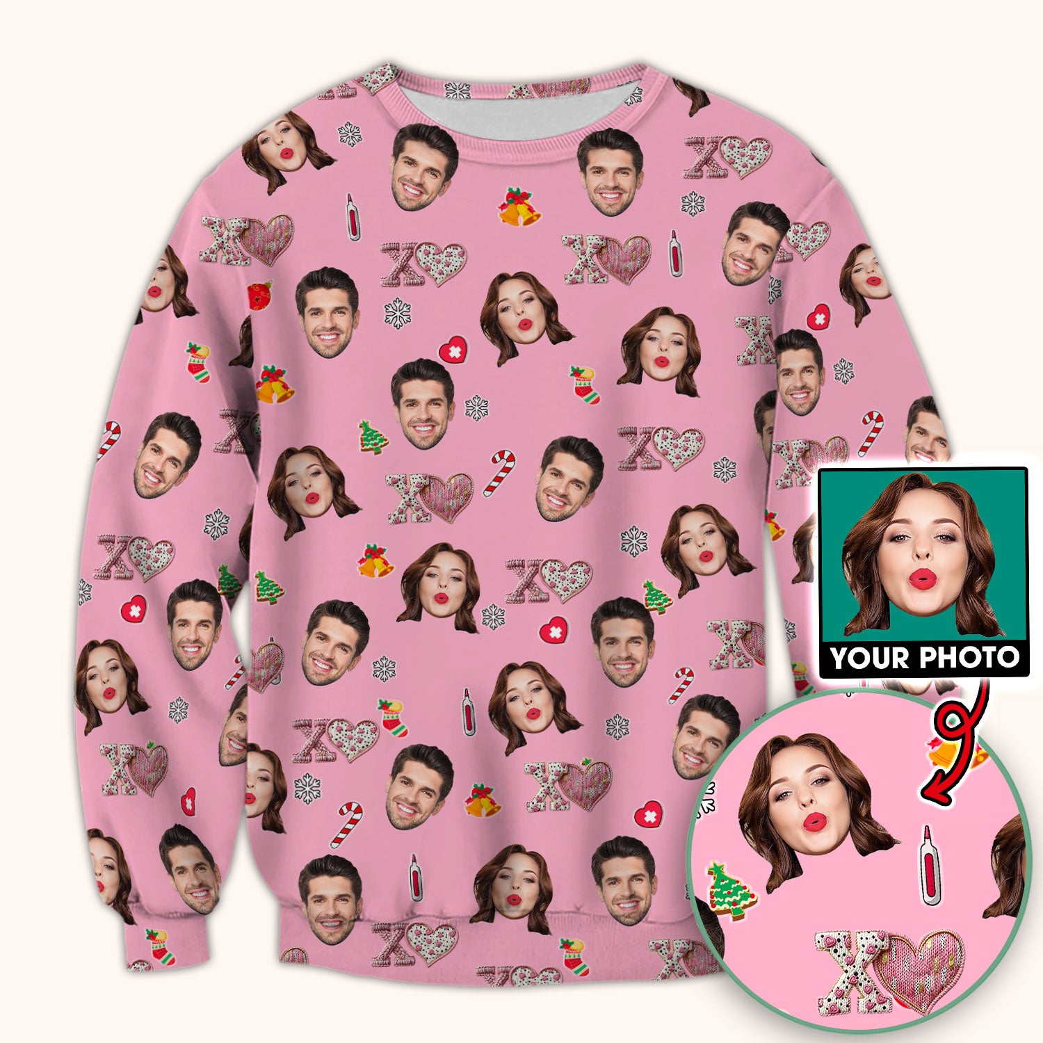Custom Face Pattern XOXO Scrub Shirt, Personalized Photo Scrub Top, Breathable Fabrics Nursing Uniform