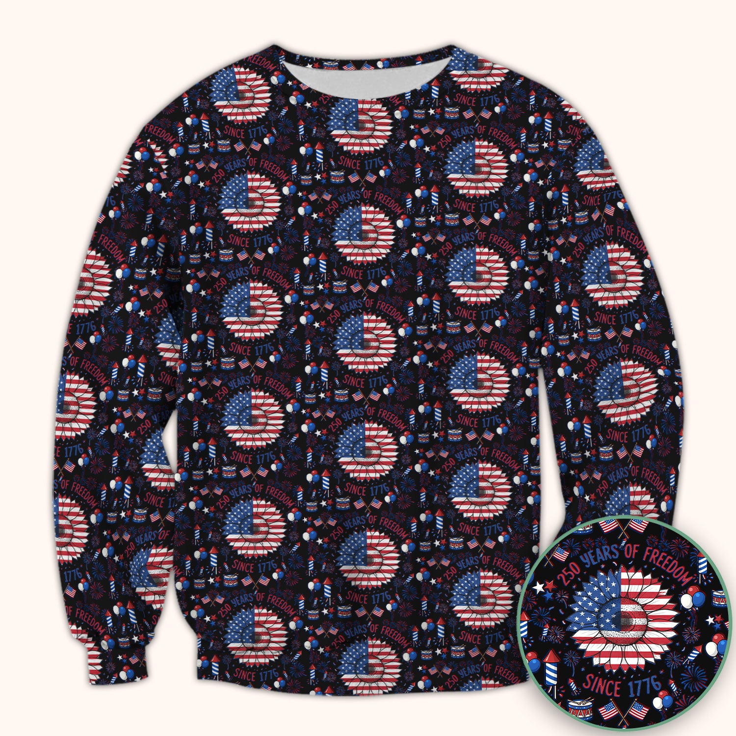 Festive Patriotic Sunflower American Flag Fireworks Pattern Scrub Top, Comfortable Scrubs for Nurses